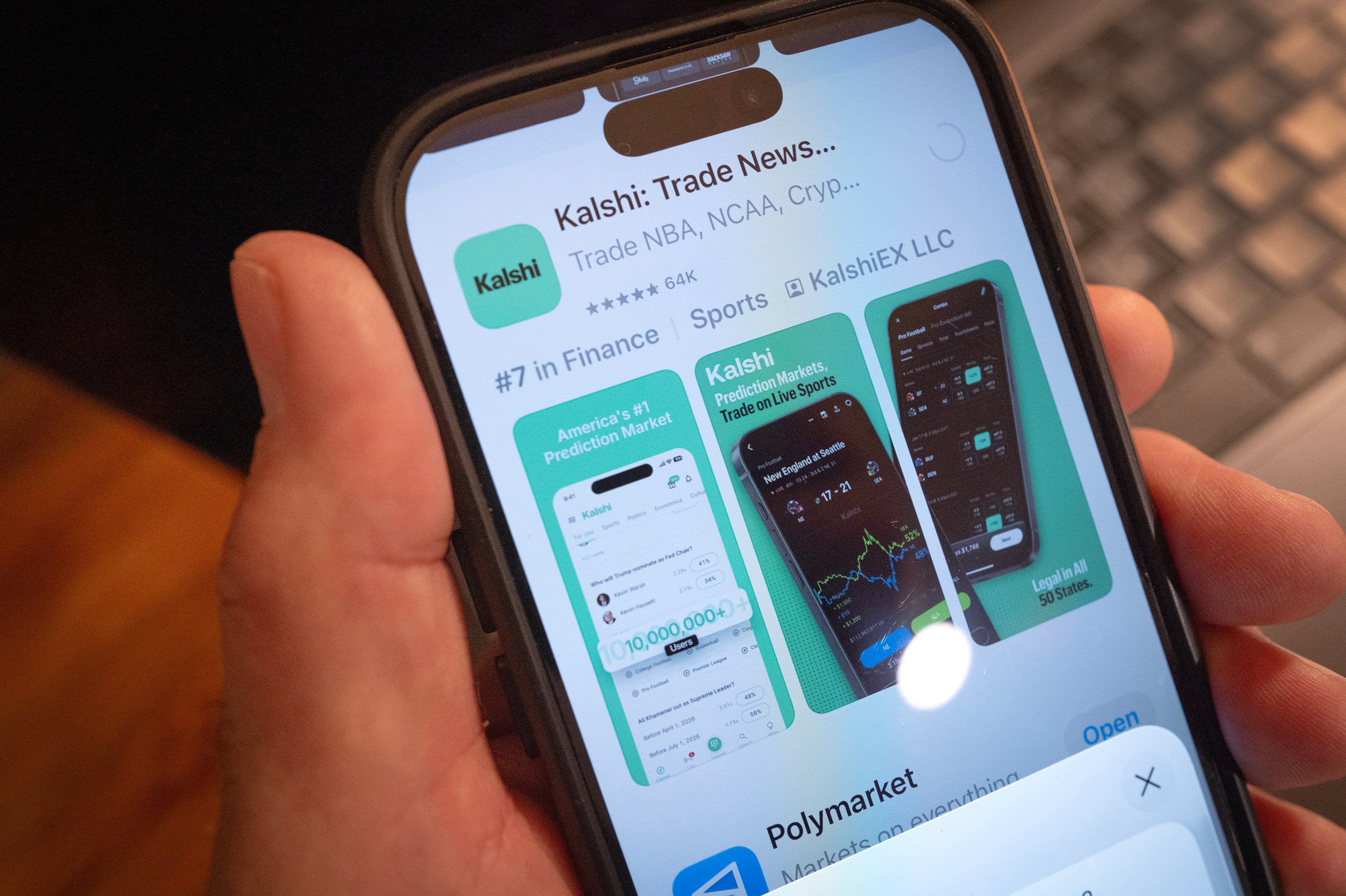 The phone app for Kalshi, an online prediction market site, which allows users to bet on a variety of categories such as sports, finance, politics and currents events. Photo: Getty Images