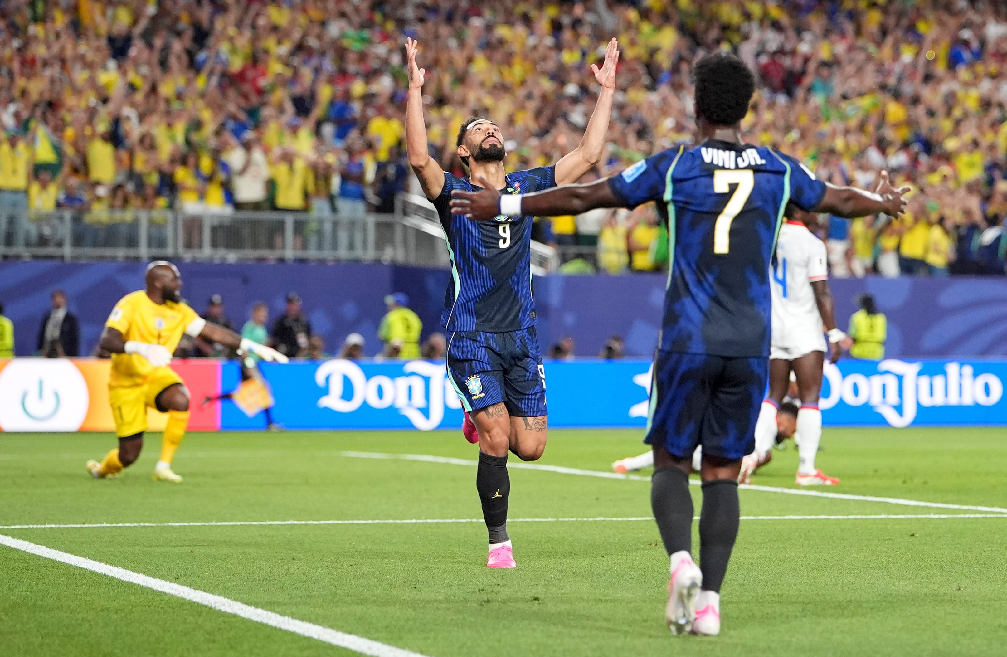 Matheus Cunha of Brazil celebrates scoring against Haiti at the World Cup. Photo: Xinhua