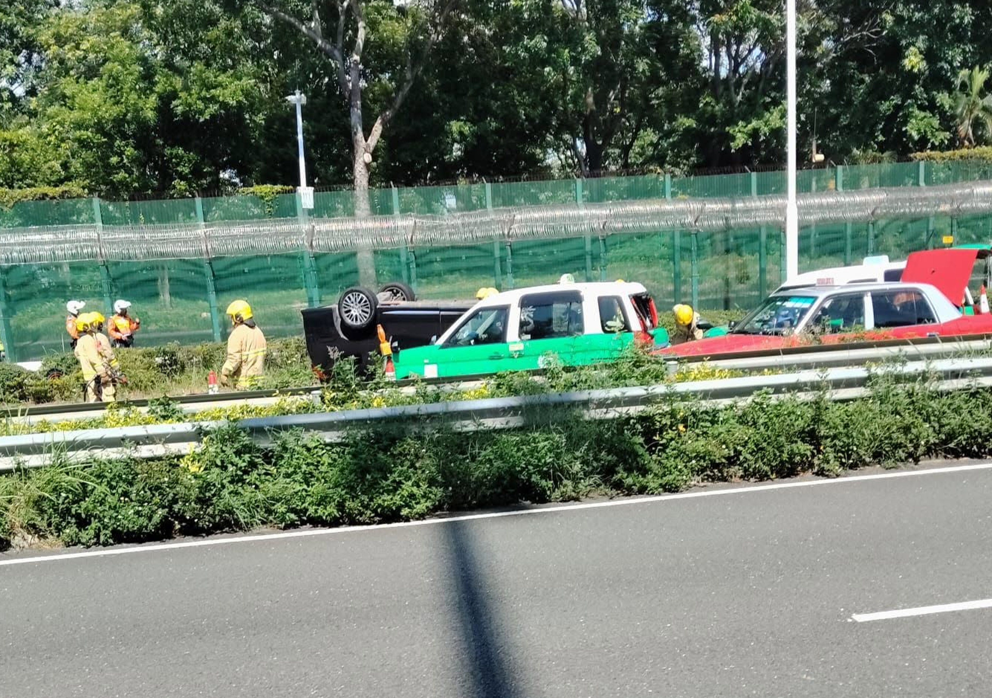 The crash injured six people and prompted authorities to partially close a slip road leading to the Shenzhen Bay border control point. Photo: Handout