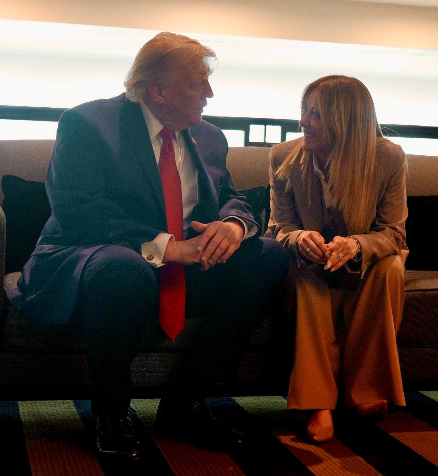 US President Donald Trump (left) with Italian Prime Minister Giorgia Meloni on the sidelines of the G7 Summit in Evian-les-Bains, France, on Wednesday. Photo: Italian Prime Ministry/handout via Reuters