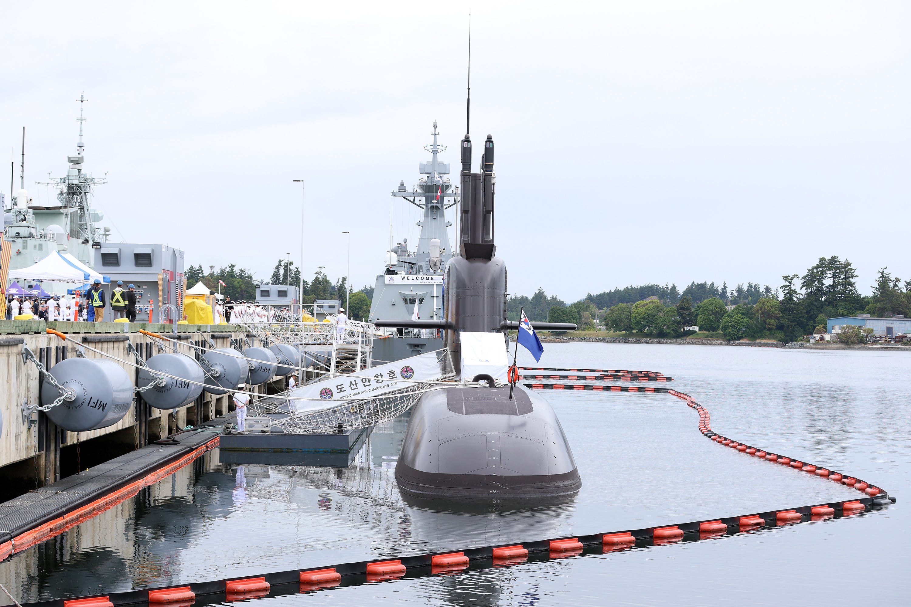 Canada’s Navy hosts South Korea’s Dosan Ahn Chang-ho submarine during a welcome ceremony in Esquimalt, British Columbia, last month. Photo: The Canadian Press via AP