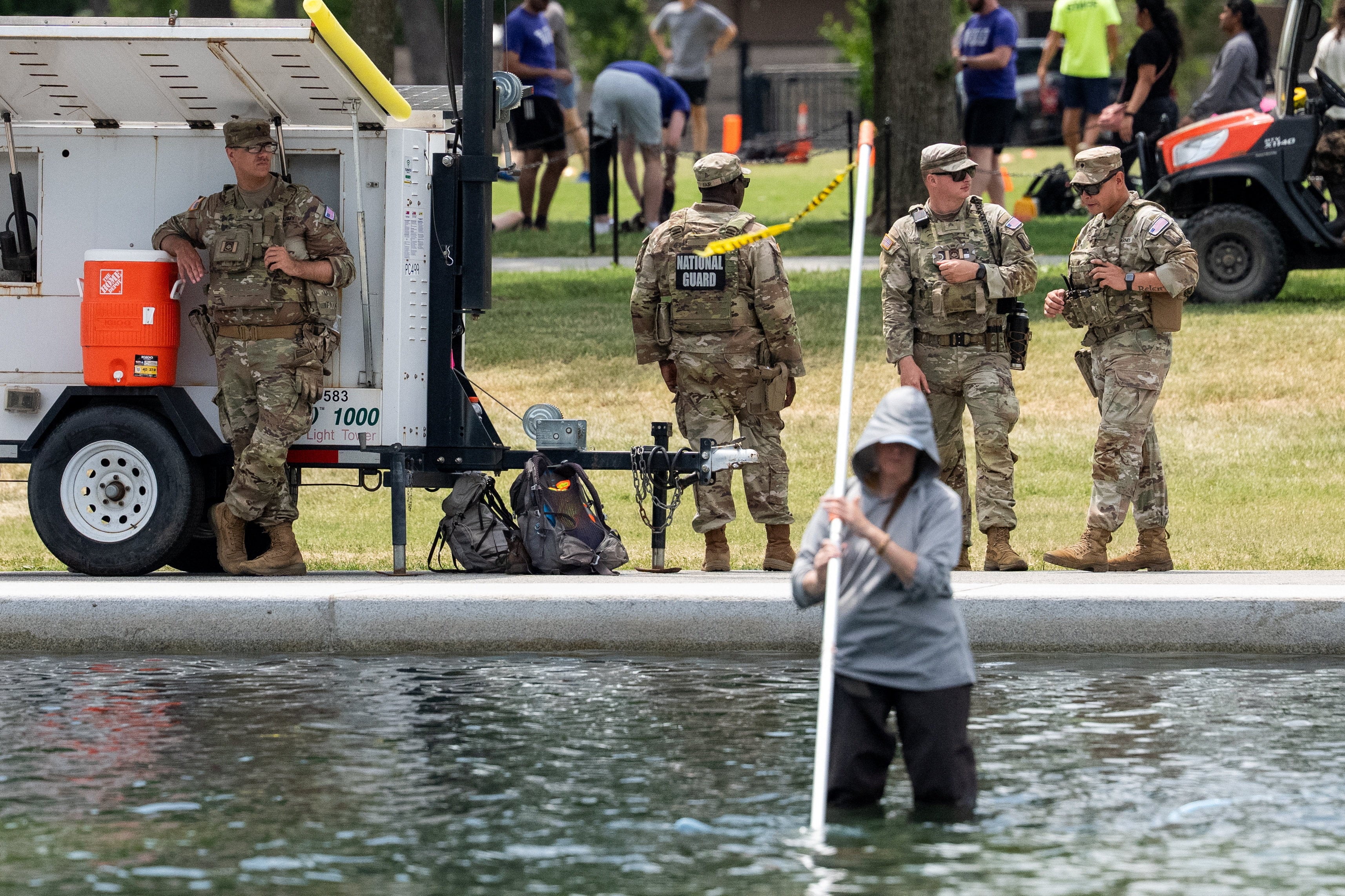 National Guard patrol the Lincoln Memorial Reflecting Pool in Washington on Sunday. Photo: Reuters