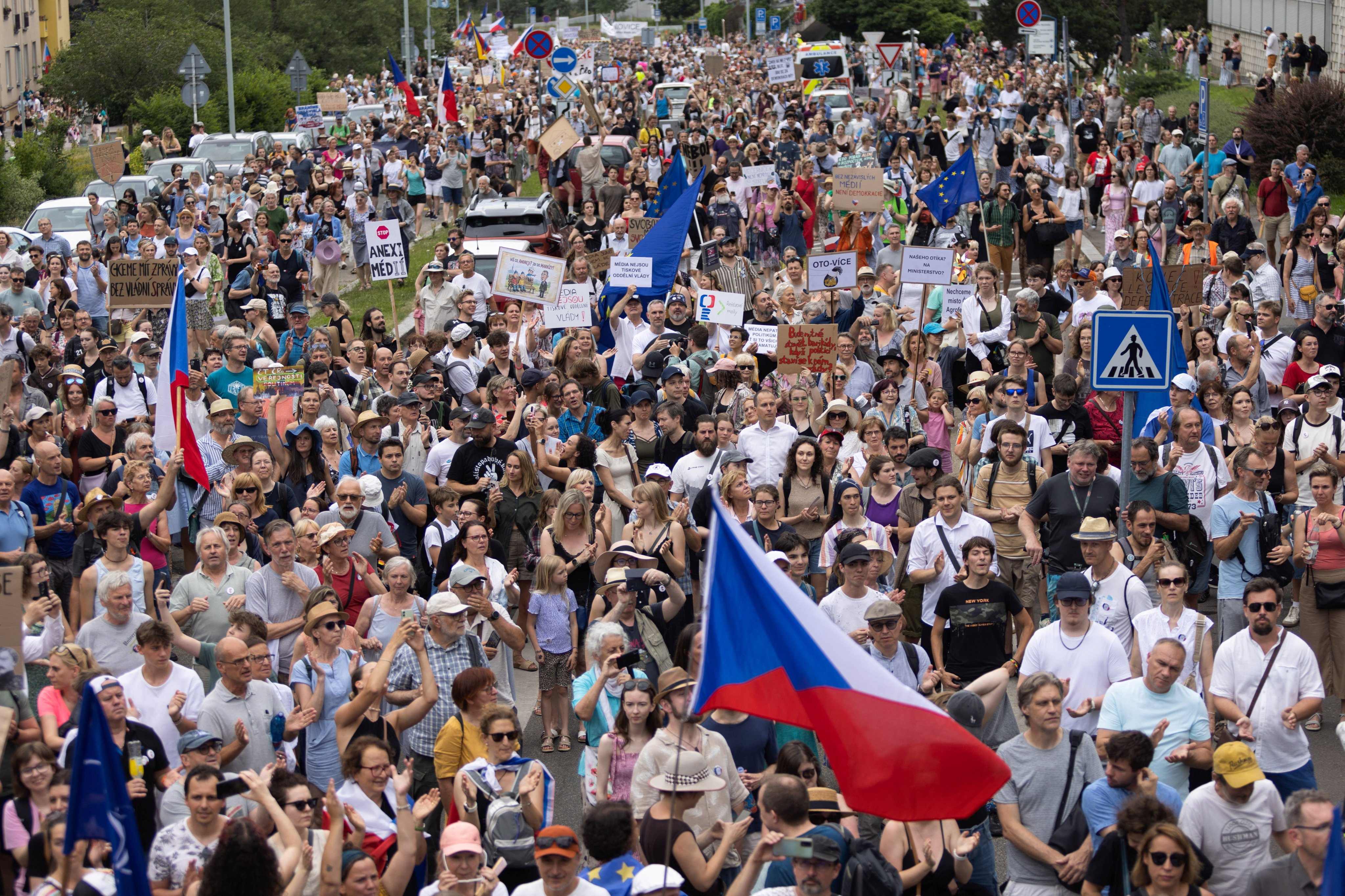 A protest rally in Prague on Sunday in support of public media. Photo: Reuters