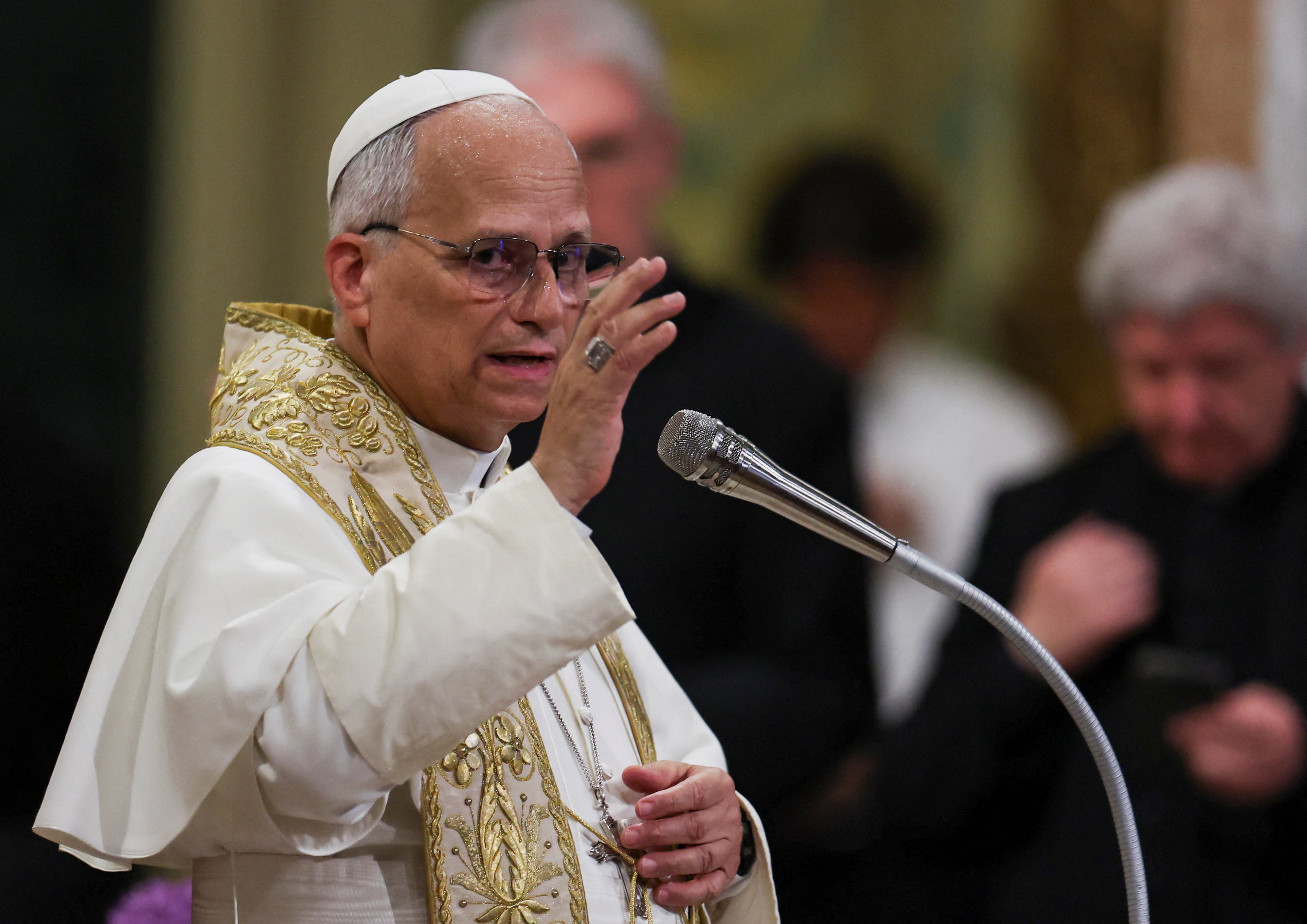 Pope Leo takes part in Eucharistic adoration in Sant’Angelo Lodigiano, Italy, the birthplace of Mother Frances Xavier Cabrini on Saturday. Photo: Reuters