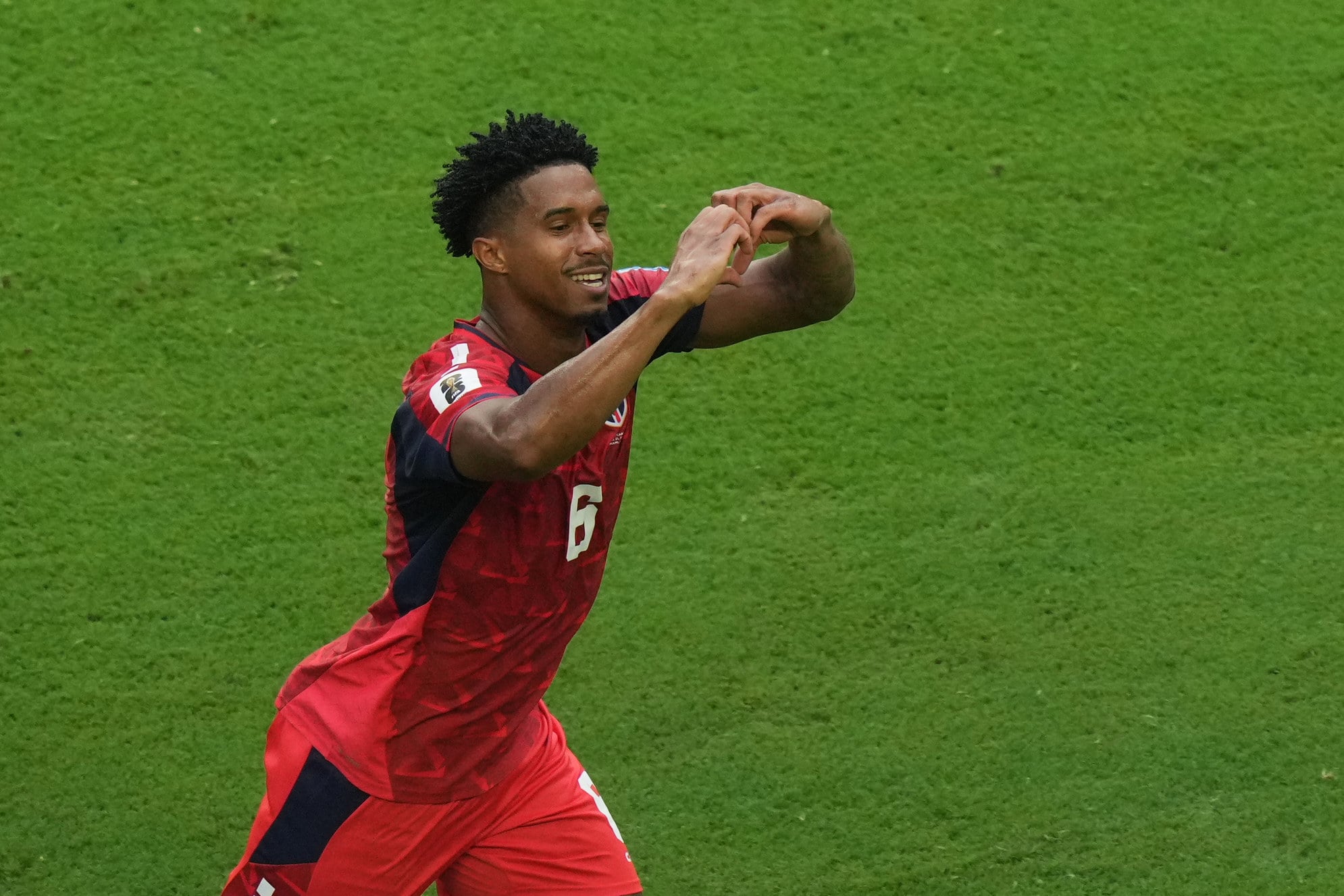 Cape Verde’s Kevin Pina celebrates scoring his side’s opening goal against Uruguay. Photo: AP