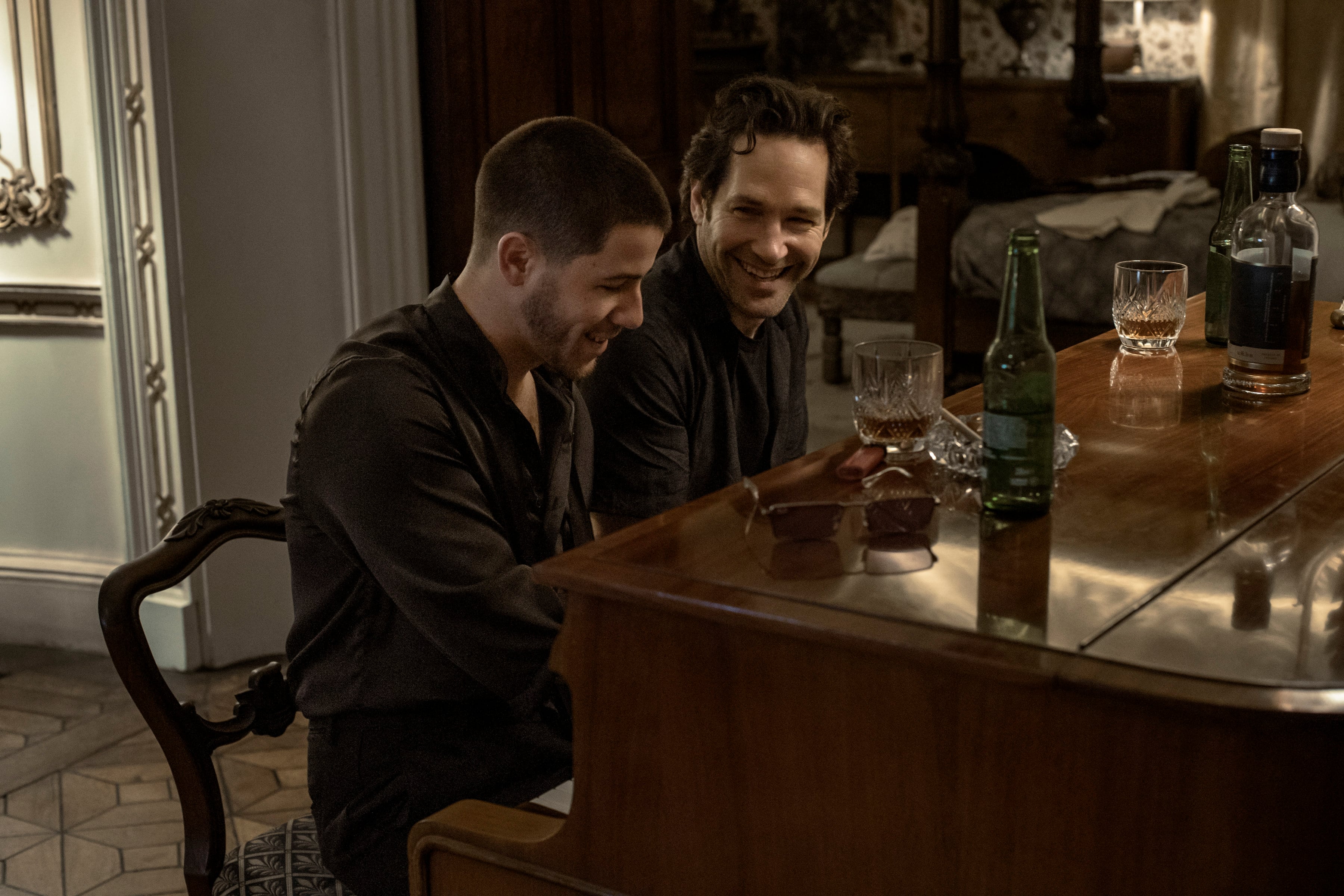 Nick Jonas (left) as former boy band member Danny and Paul Rudd as ex-rock star Rick in a still from Power Ballad (category IIB), directed by John Carney. Photo: David Cleary/Lionsgate