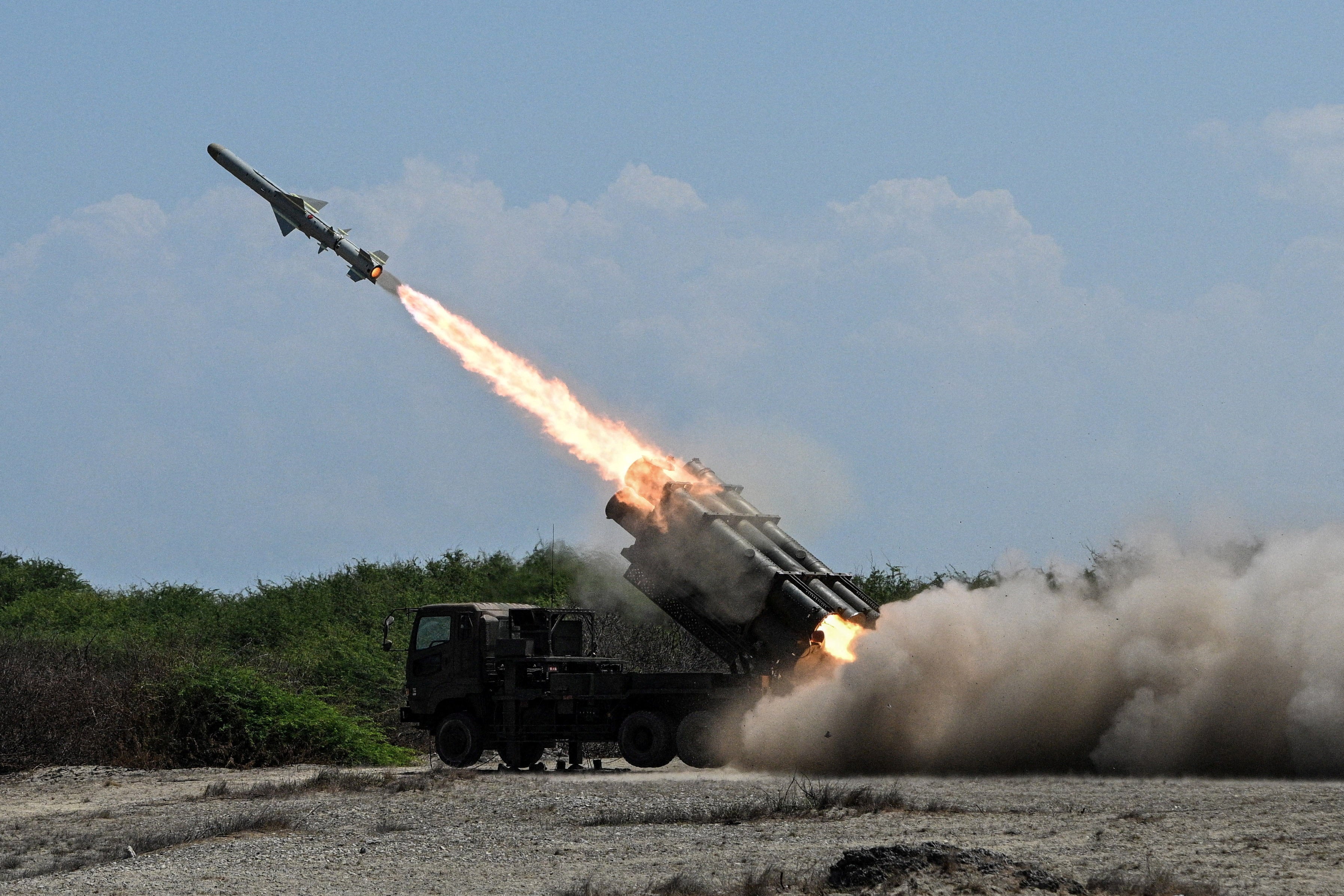 A Japan Ground Self-Defence Force surface-to-ship missile launcher fires during the military drills in the Philippines last month. Photo: Reuters