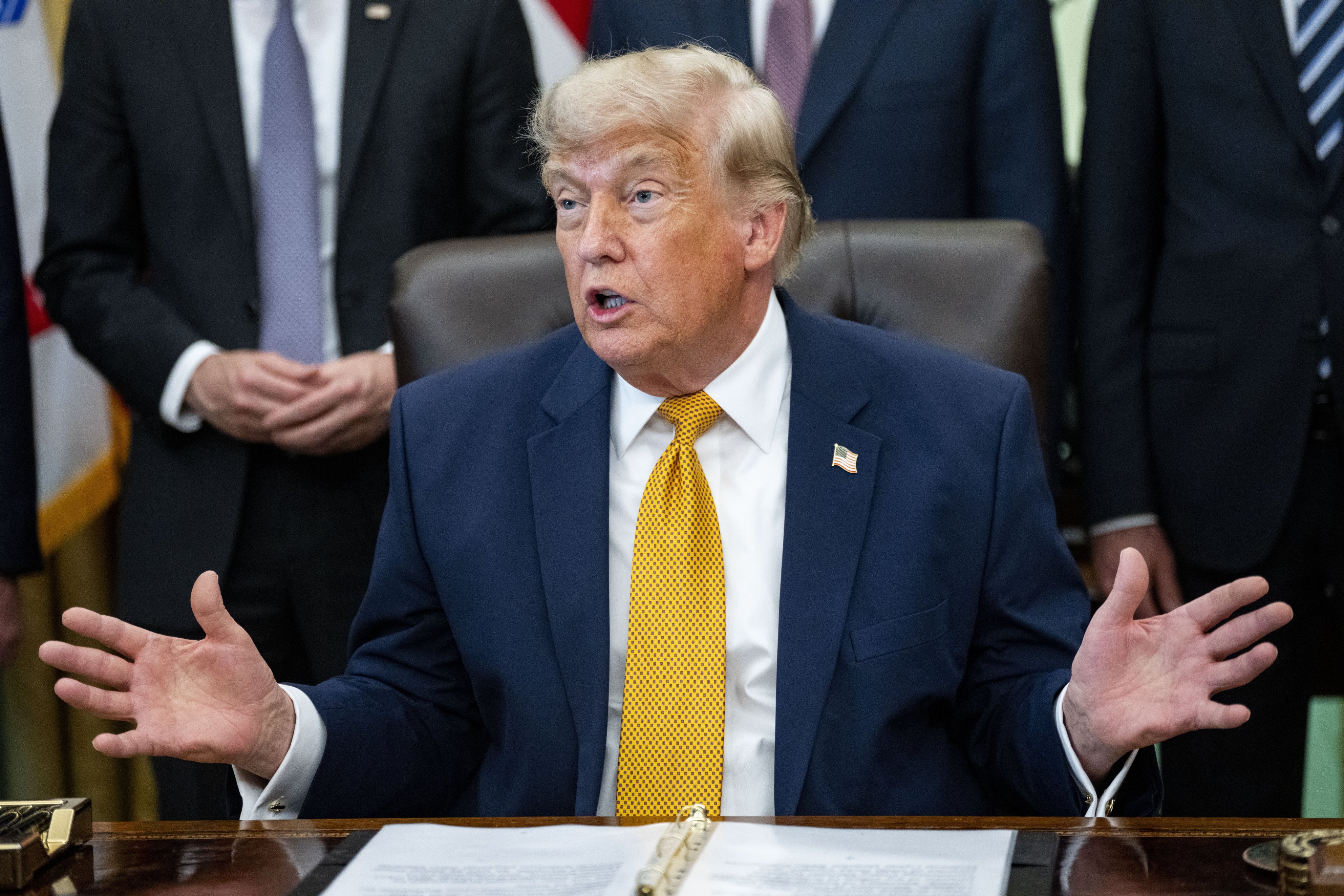 US President Donald Trump in the Oval Office at the White House in Washington on Monday. Photo: EPA