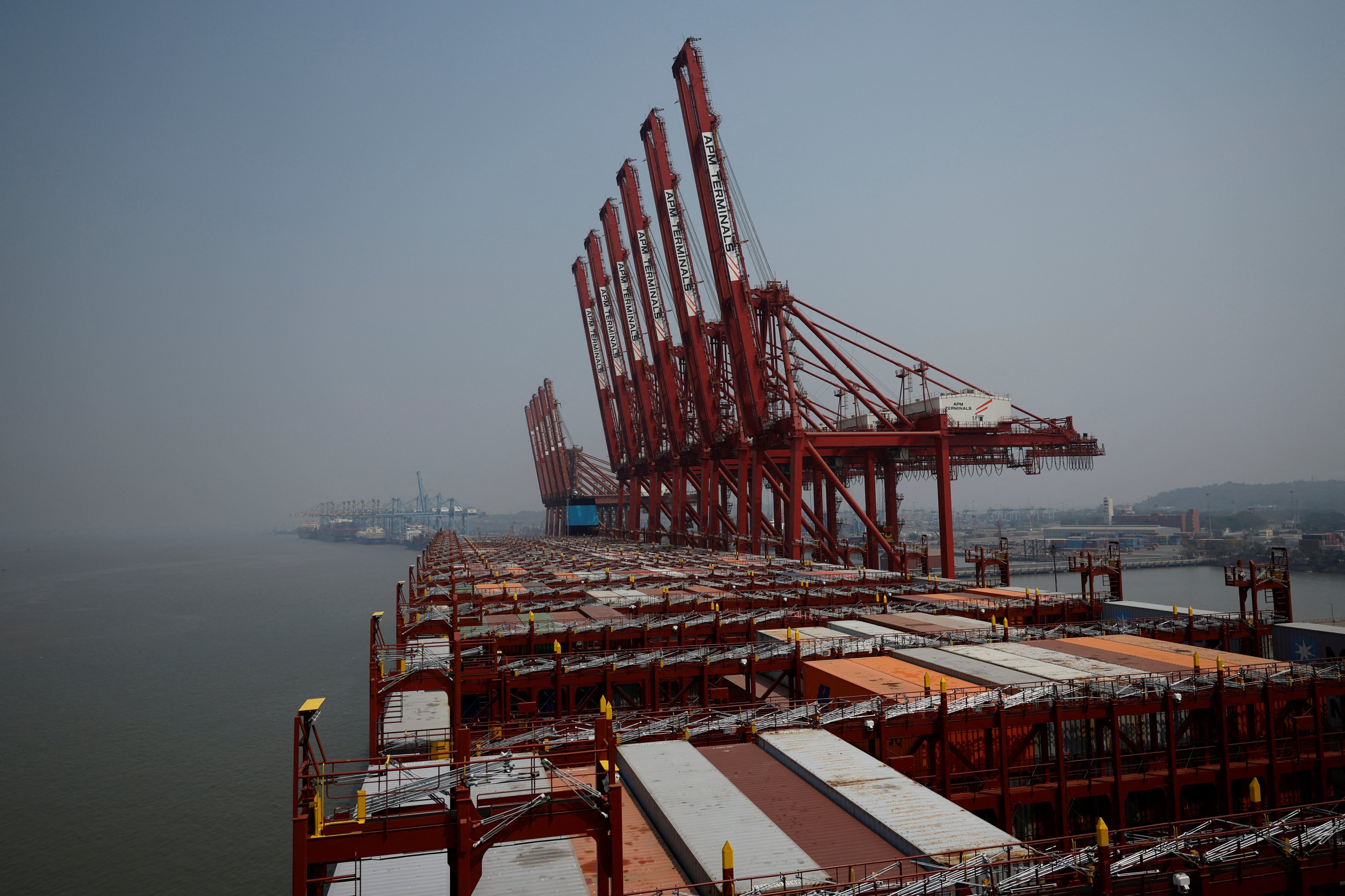 Shipping containers are stored at a port in Navi Mumbai, India, in February 2025. Photo: Reuters