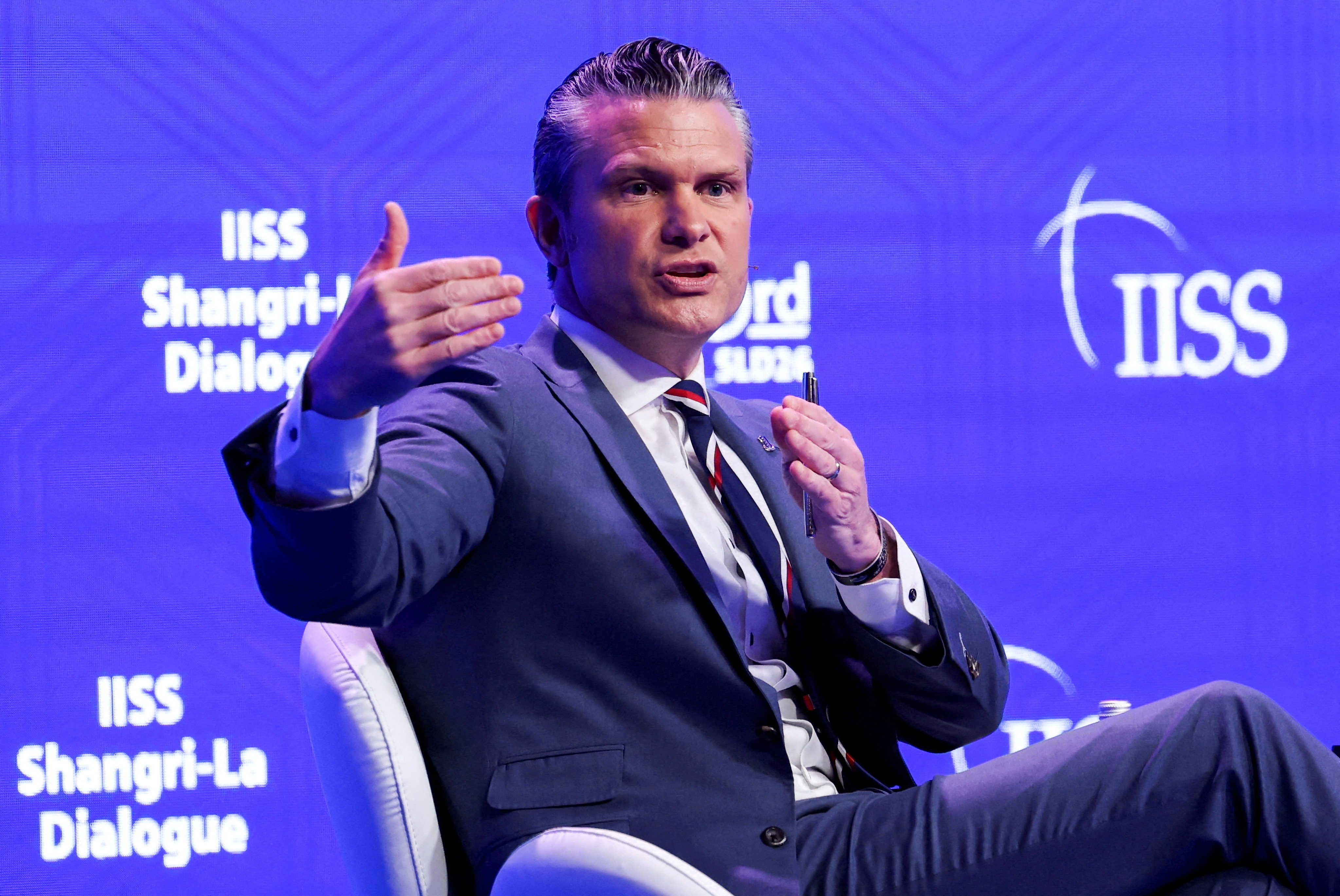 US Secretary of Defence Pete Hegseth speaks at the Shangri-La Dialogue security summit in Singapore on May 30. Photo: Reuters