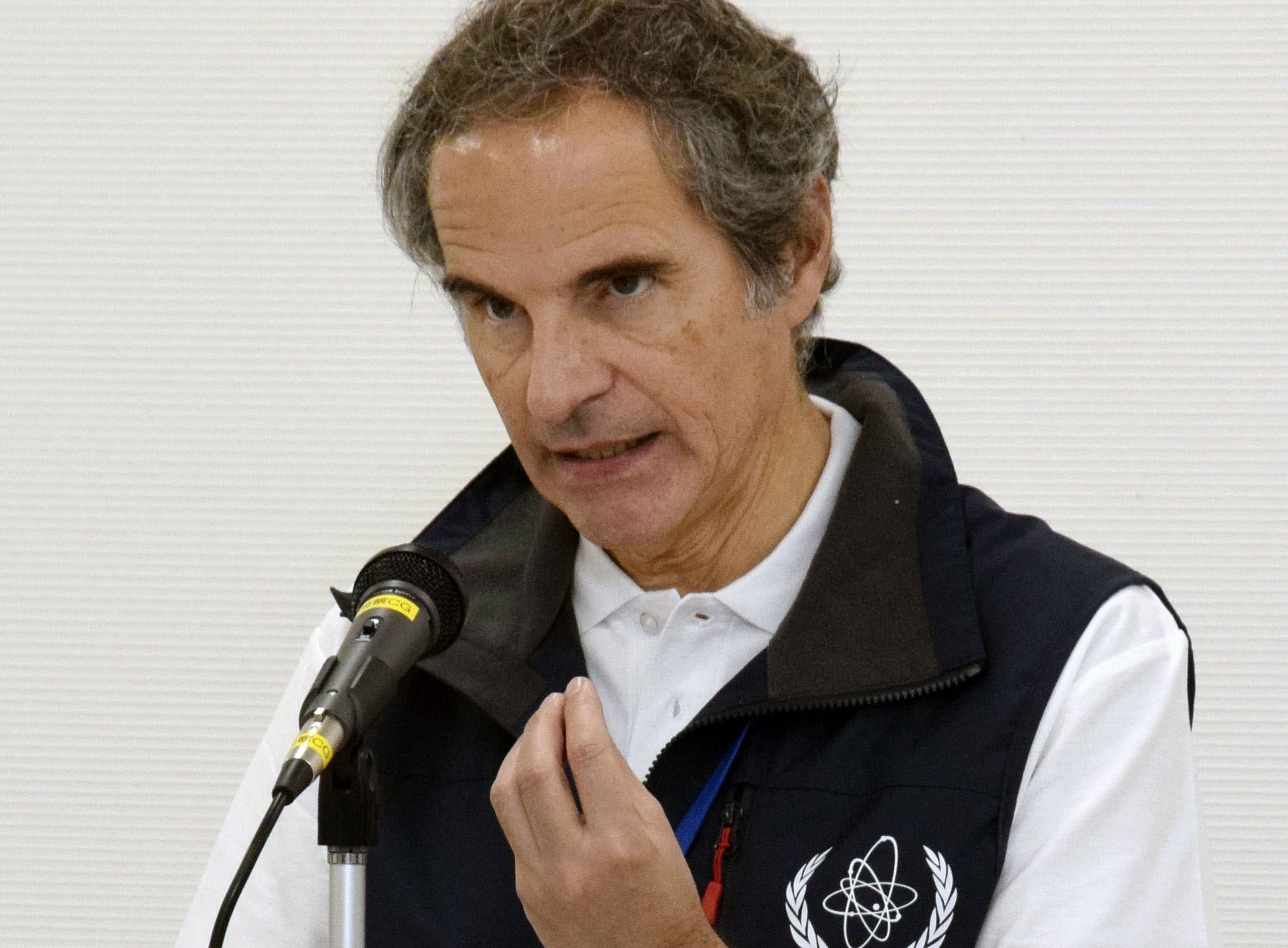 International Atomic Energy Agency (IAEA) boss Rafael Grossi speaks during a press conference at Fukushima Daiichi nuclear power plant in Japan on Wednesday. Photo: Kyodo News via AP