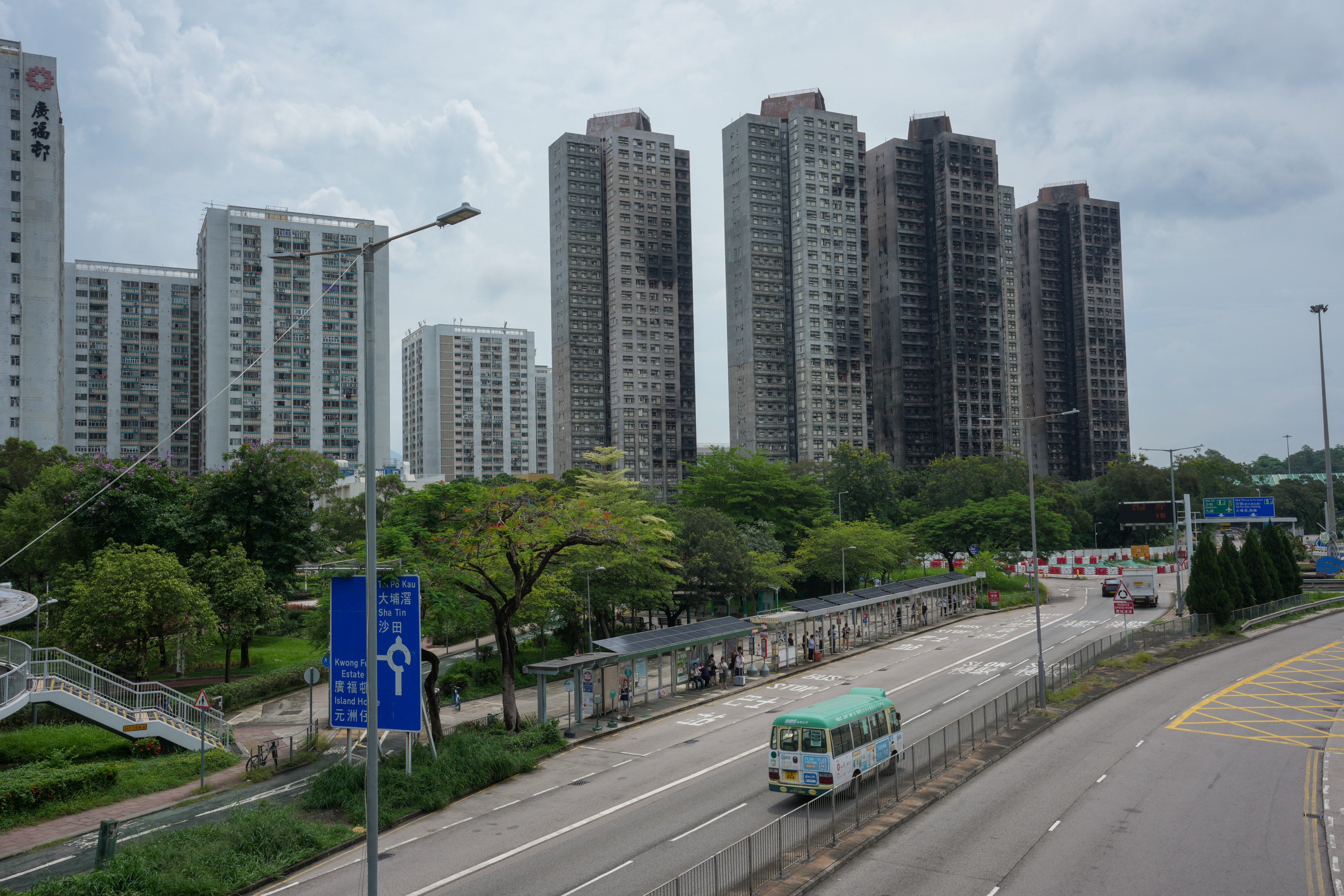 The fire-blackened buildings of Wang Fuk Court in Tai Po. Dream Building is accused of conspiring with three other companies to exchange information about their bids on the estate’s renovation project. Photo Sam Tsang