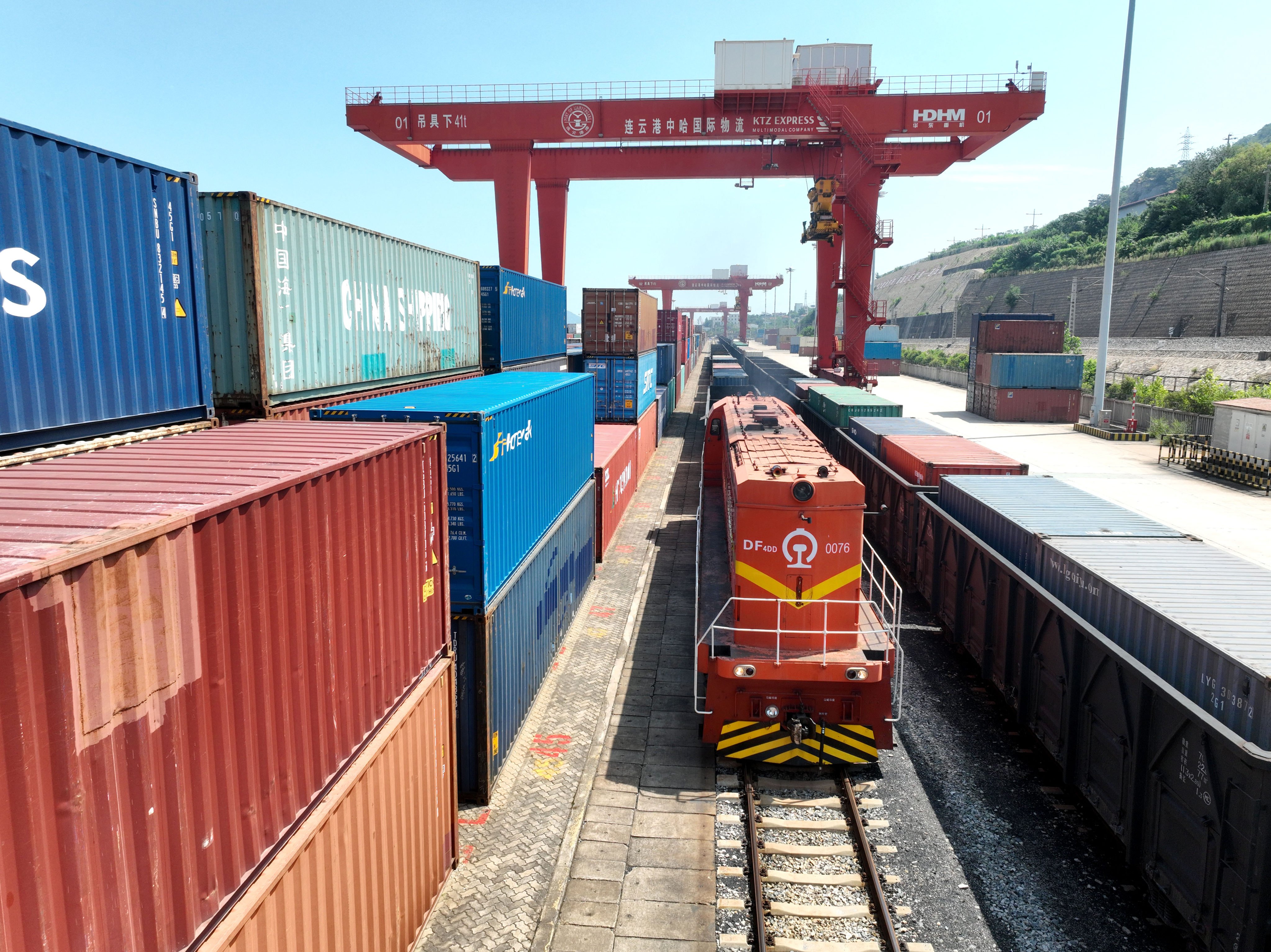 A China-Europe freight train prepares to leave the China-Kazakhstan (Lianyungang) Logistics Cooperation base in Lianyungang, Jiangsu province, in 2023. Photo: CFOTO/Future Publishing via Getty Images