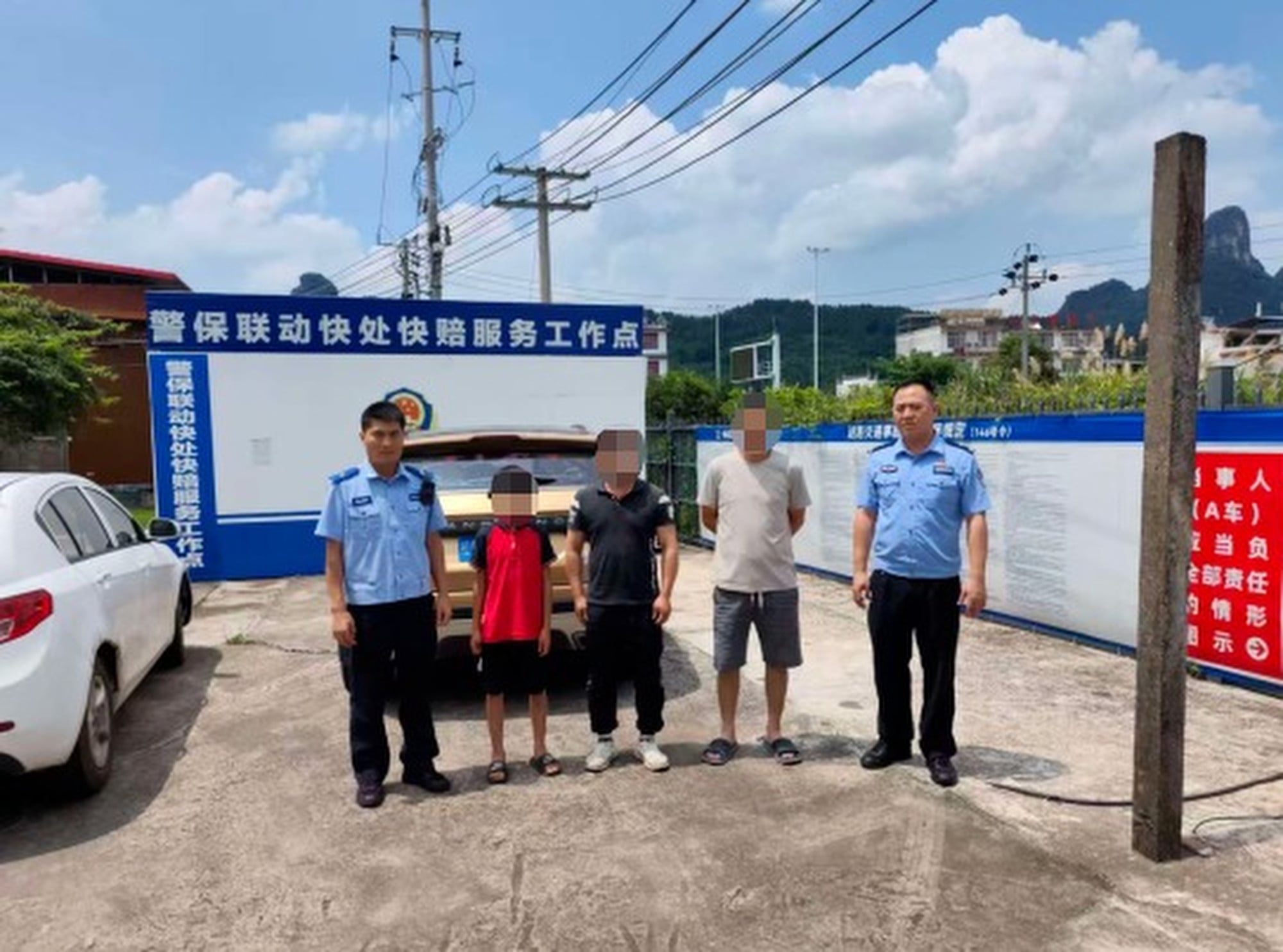 Police summoned the boy’s guardian and the car’s owner, above, educating Luo about traffic safety laws and the hazards of underage driving. Warnings were also issued to the guardian for neglecting their child. Photo: Guilin Traffic Police