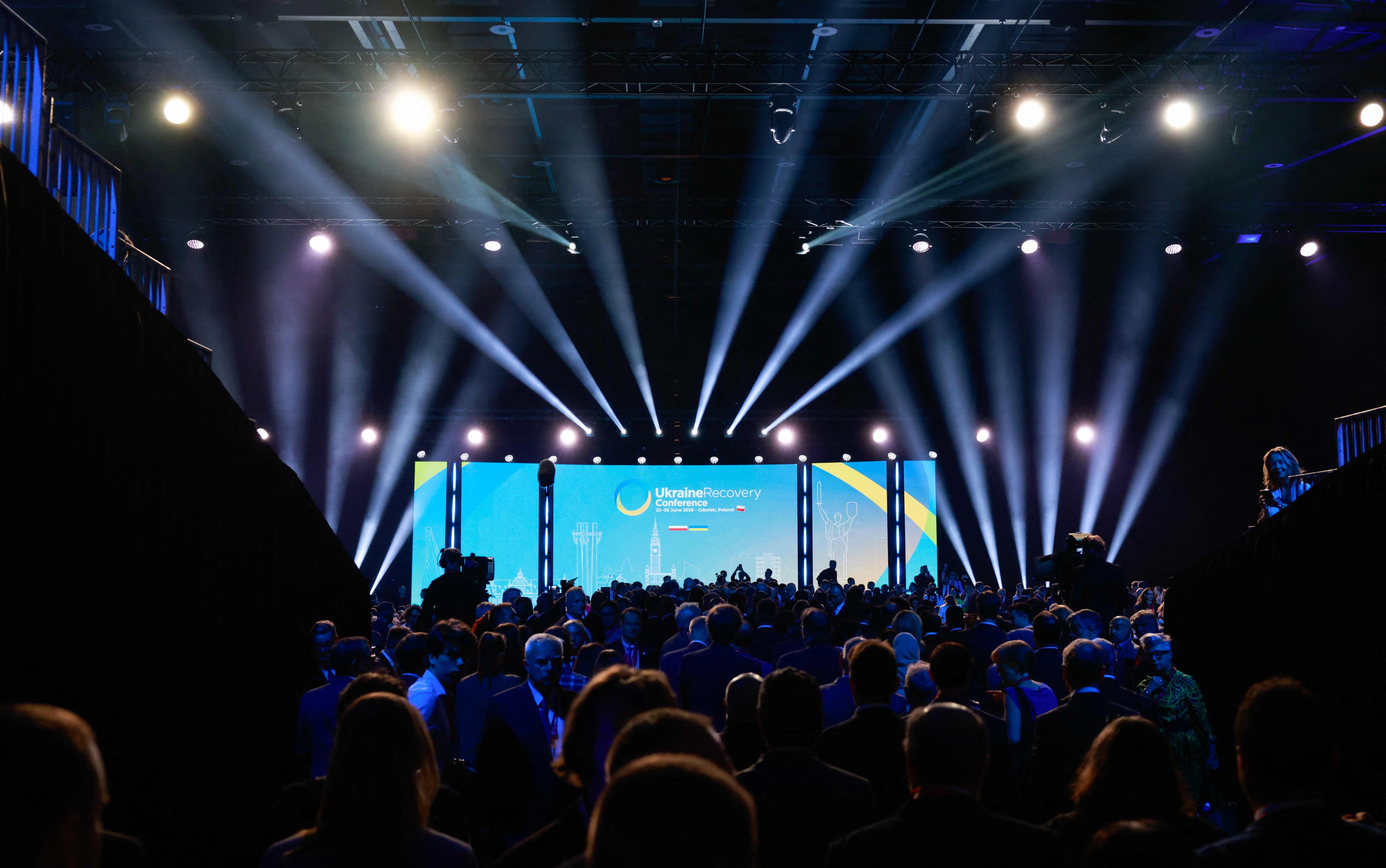 The hall in which the Ukraine Recovery Conference is held in Gdansk, Poland. The event is both a fundraising forum and a message to Russia that Ukraine’s Western supporters are in it for a long haul. Photo: AFP