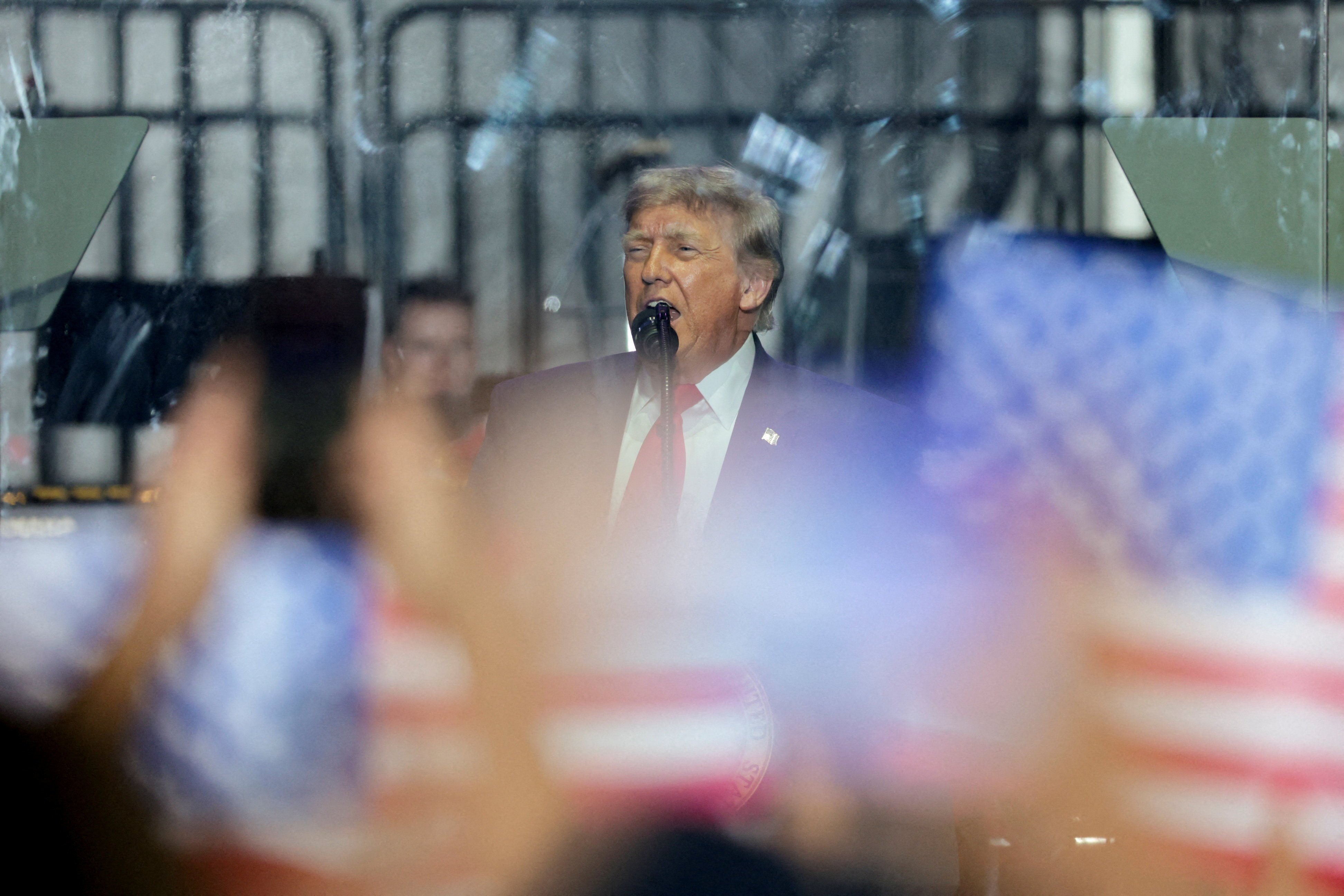 The Republican president invoked history and honoued the anniversary before launching into a familiar refrain of his accomplishments. Photo: Reuters