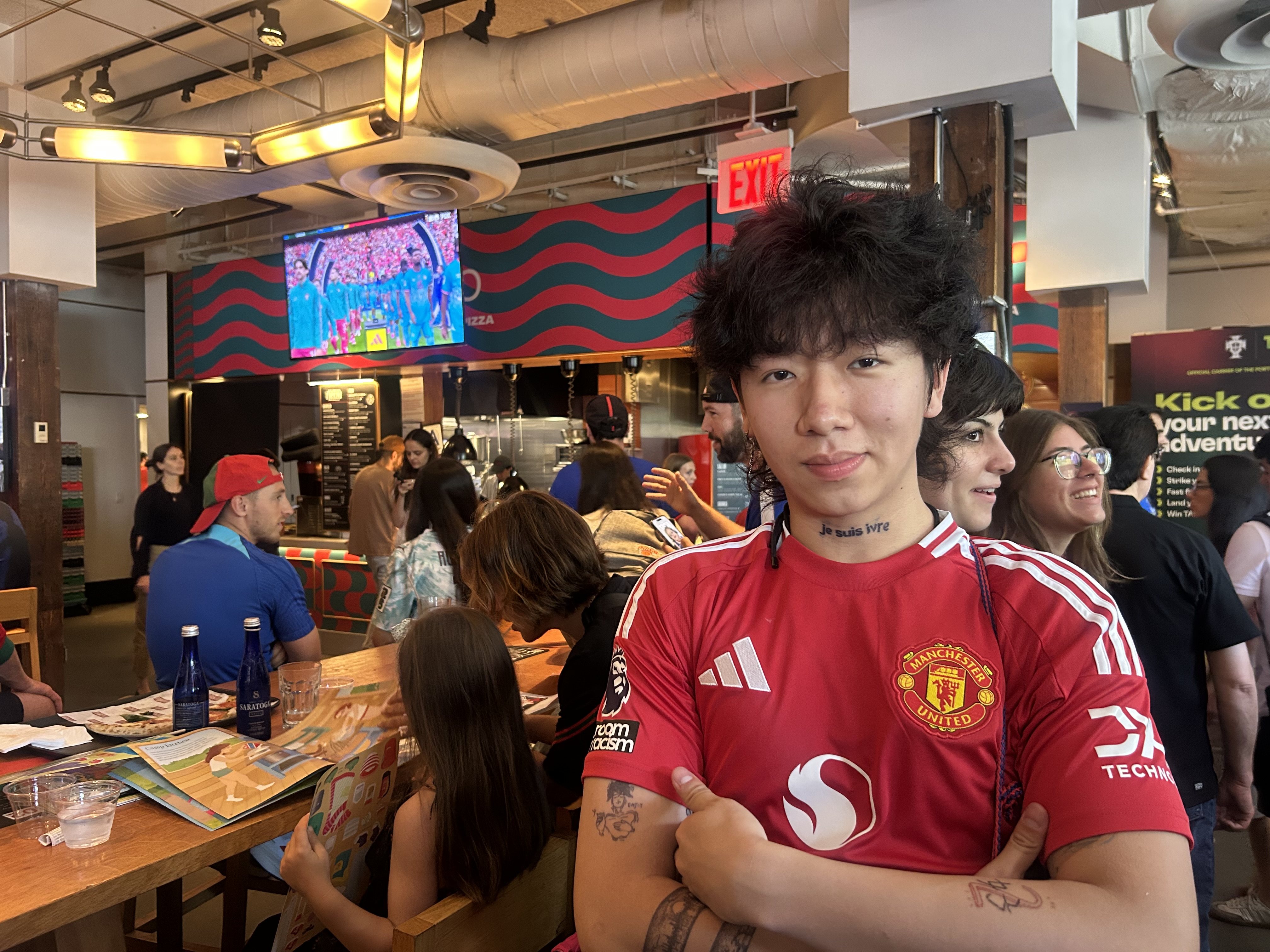 Chinese football fan Zhai Yibo before the Portugal v DR Congo Fifa World Cup match at Portugal House in New York. Photo: Lucy Quaggin