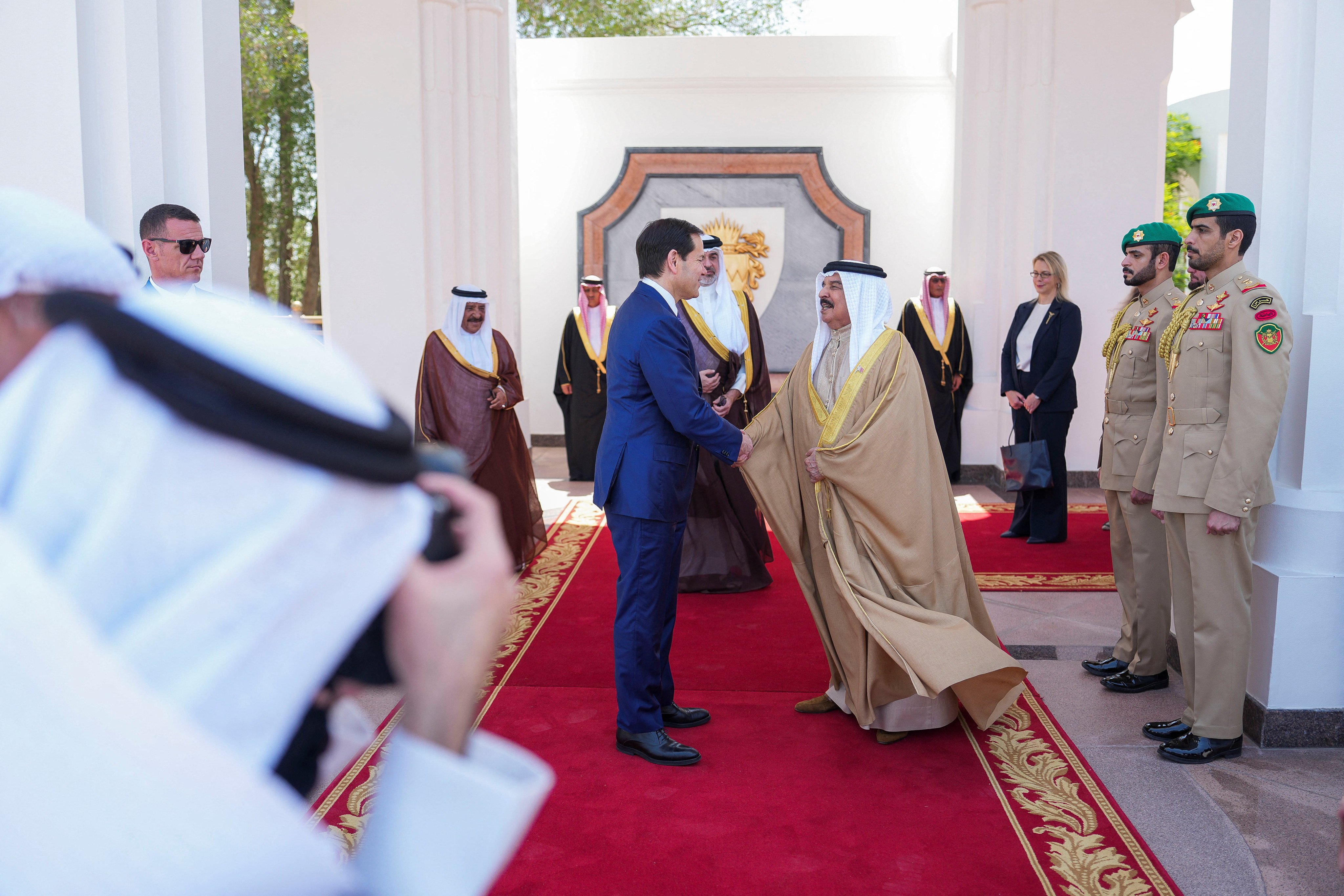 US Secretary of State Marco Rubio leaves after a meeting with Bahrain’s King Hamad bin Isa Al Khalifa during Rubio’s visit to the Middle East to discuss the interim deal between the US and Iran with Arab Gulf allies, at Al-Sakhir Palace, near Zallaq, Bahrain on Thursday. Photo: Reuters
