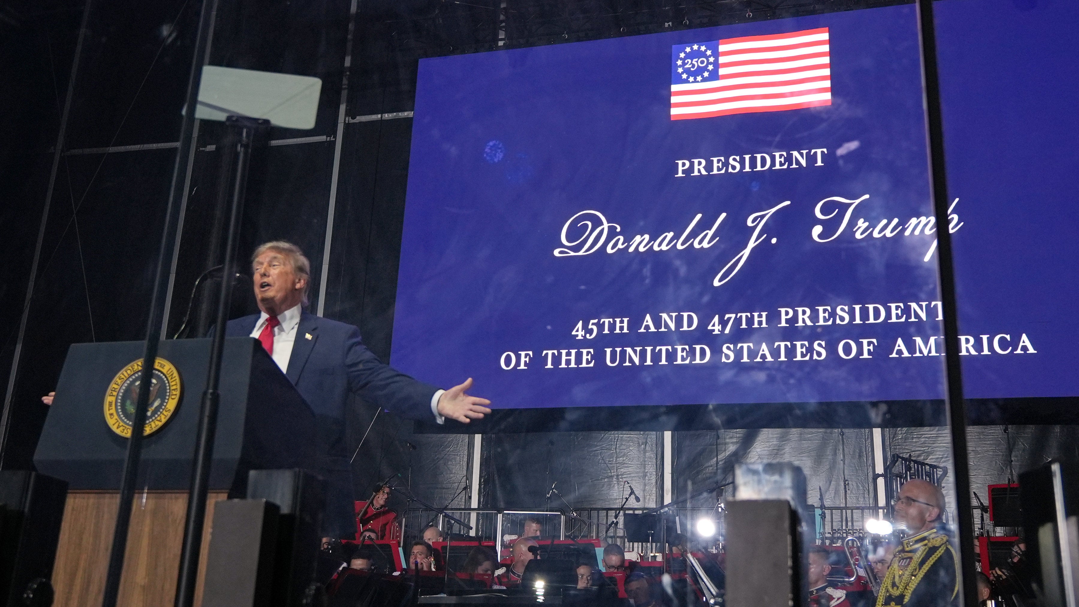 President Donald Trump sought to use the event to tout a country he often takes credit for restoring to greatness. Photo: AP