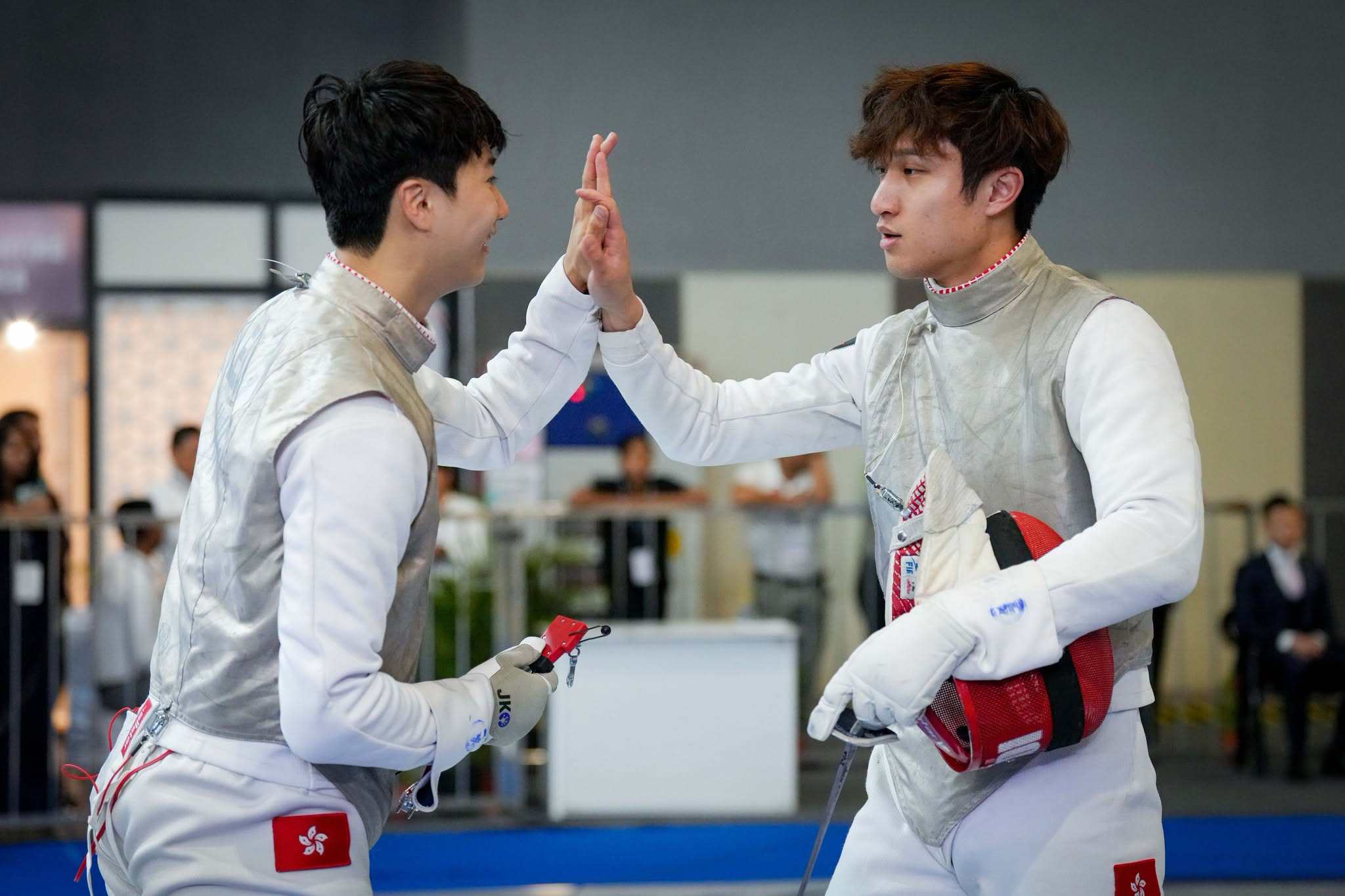 Hong Kong fencer Ryan Choi (right) sustained a left hamstring injury at the Asian Fencing Championship in New Delhi this week. Photo: Fencing Association of Hong Kong, China