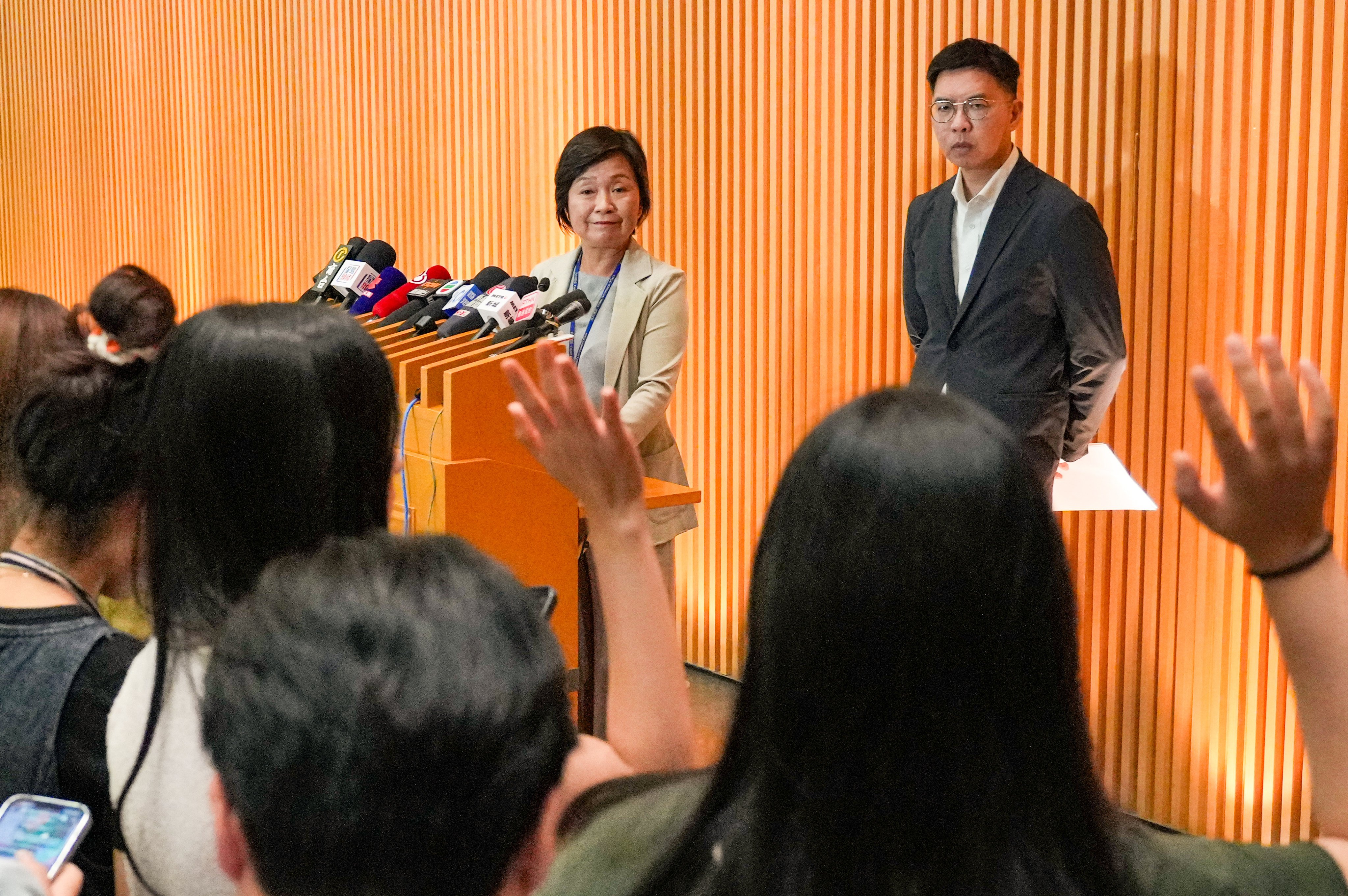 Secretary for Education Christine Choi apologises on June 2 after some parents prematurely received SMS notifications about their children’s Primary One school allocations. Photo: May Tse
