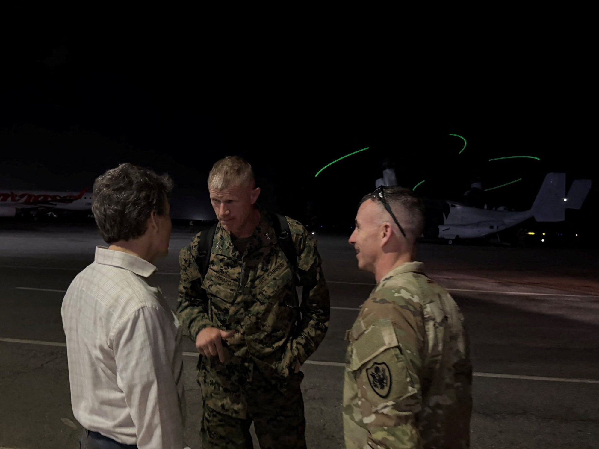 US Marine Corps Major General Kevin Jarrard is welcomed following his arrival in Caracas, Venezuela on Friday to oversee US teams supporting relief operations following two earthquakes. Photo: via Reuters