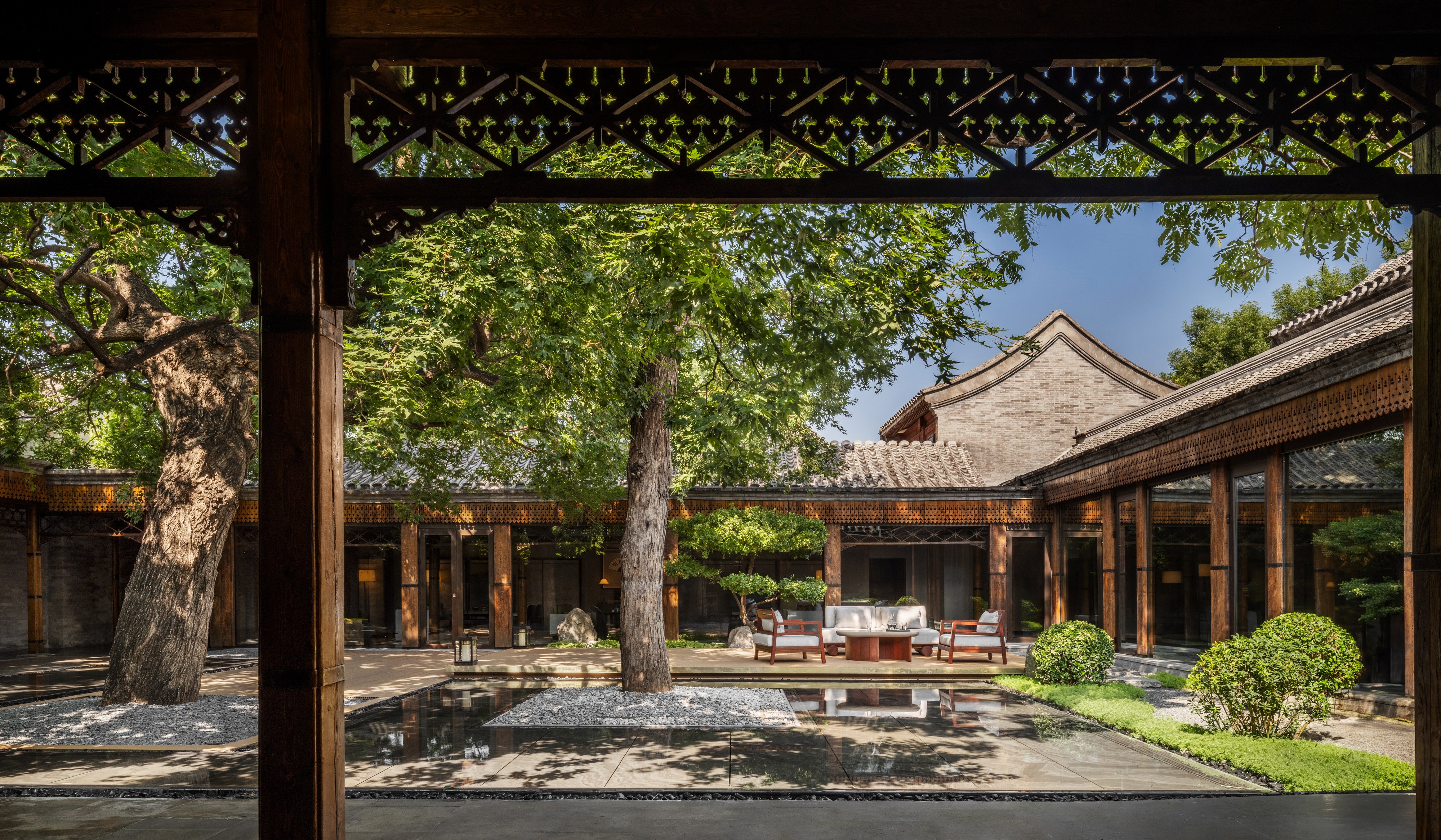 The courtyard lobby of Mandarin Oriental Qianmen, Beijing, is a haven of serenity. Photo: Handout