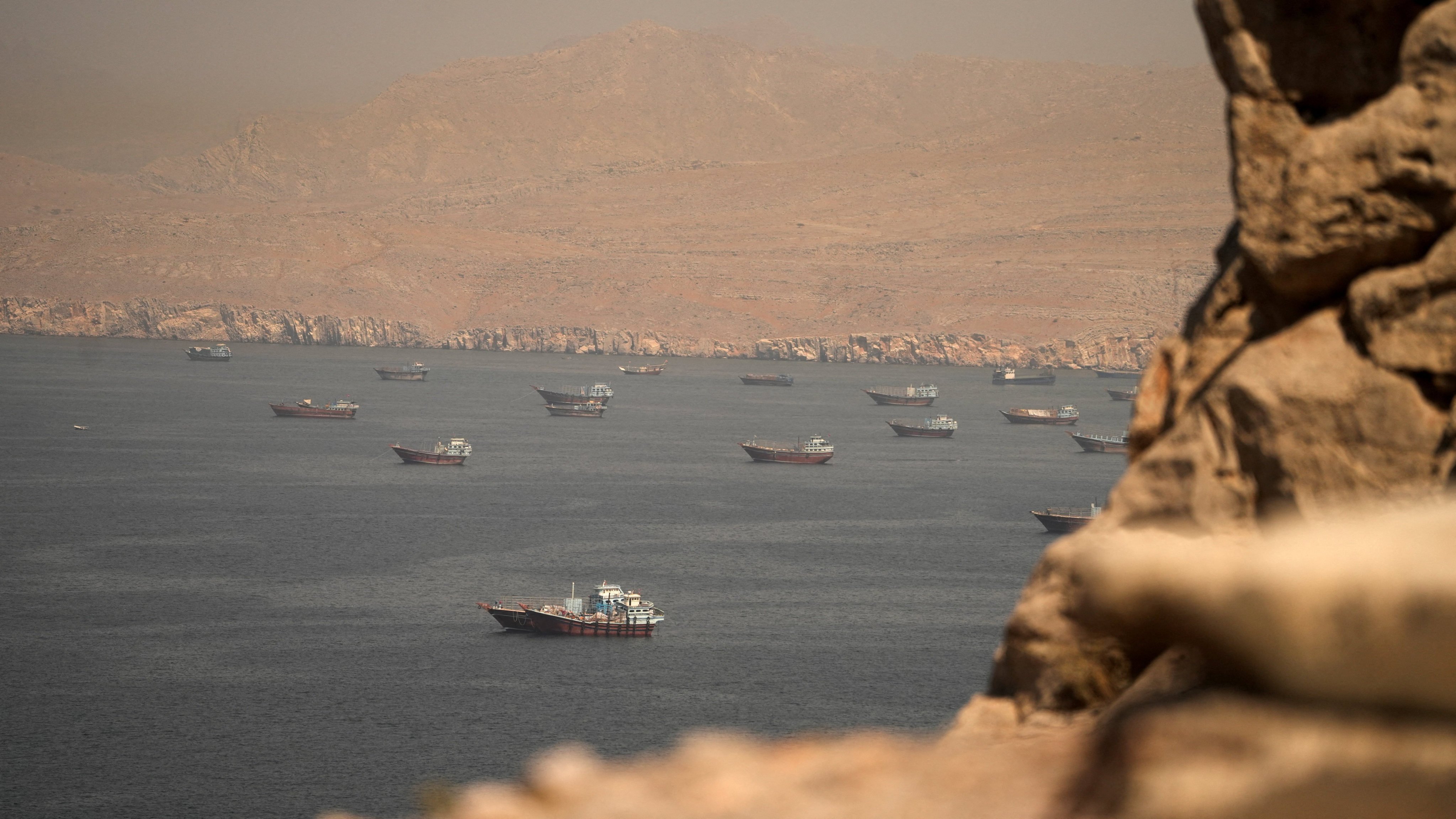 Vessels in the Strait of Hormuz, as seen from Musandam, Oman, on June 18. Photo: Reuters