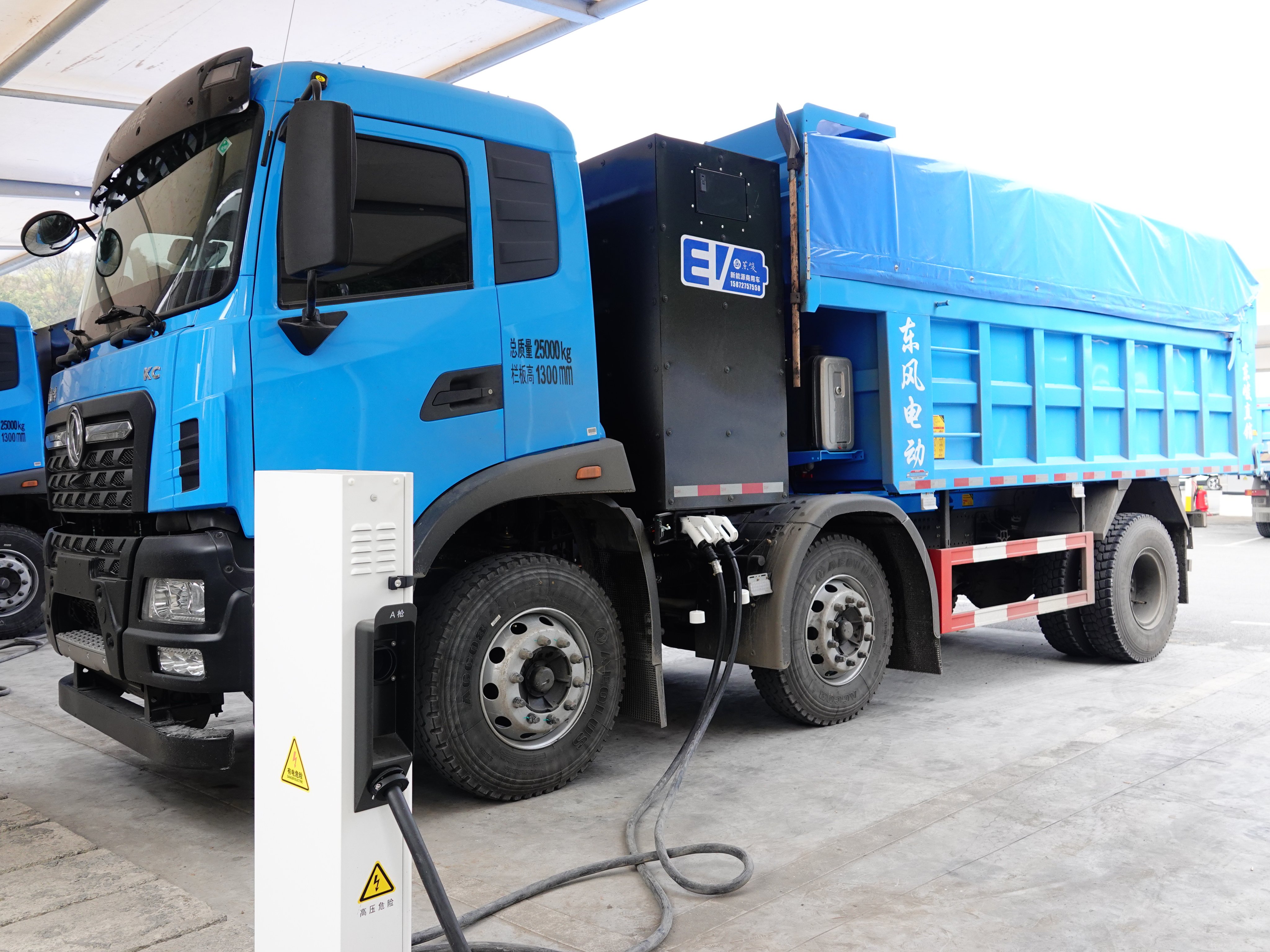 An electric truck charges at a supercharging station in China’s Hubei province. Photo: Getty Images