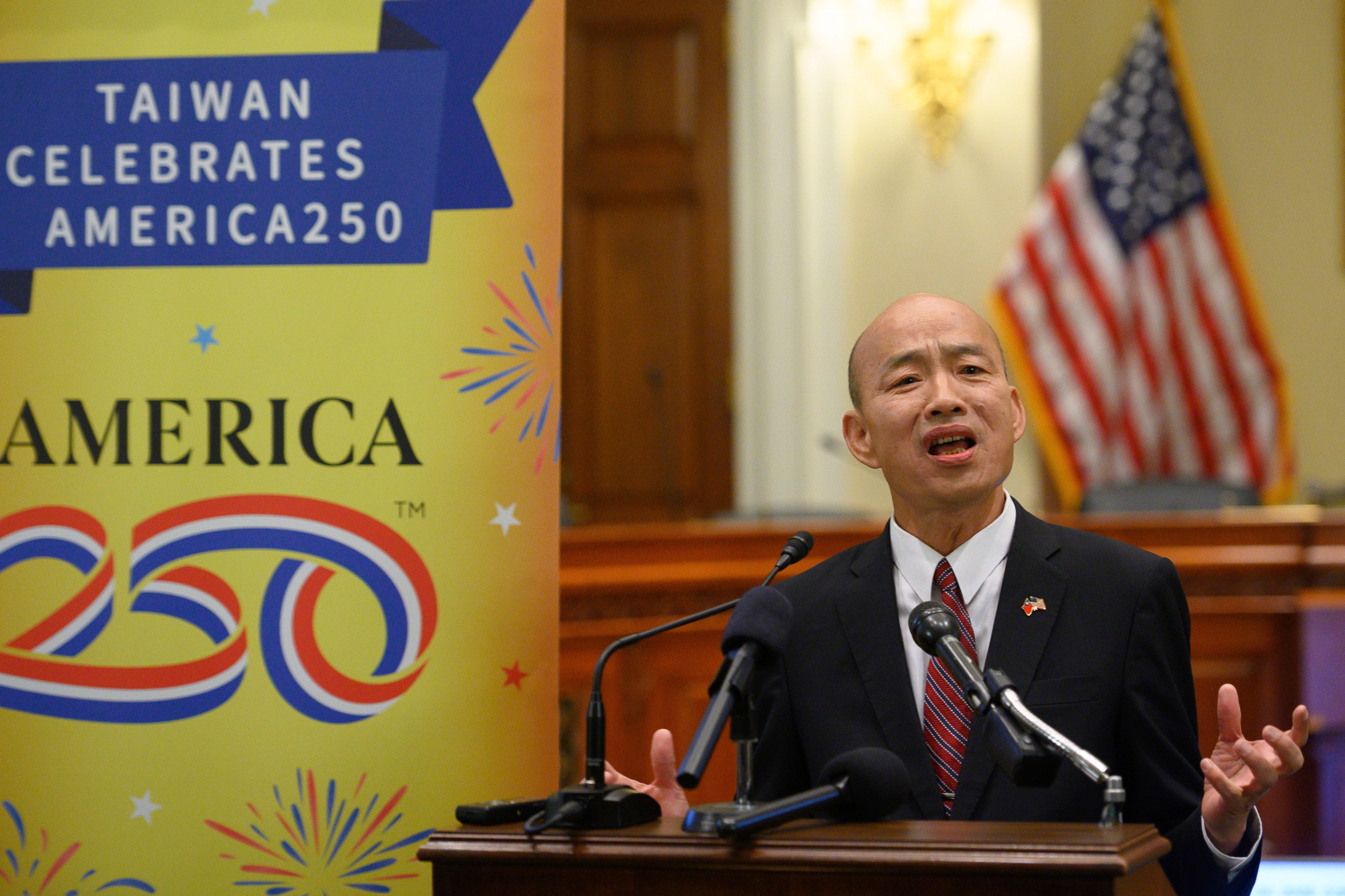 Han Kuo-yu, president of Taiwan’s Legislative Yuan, addresses a reception hosted by the Taipei Economic and Cultural Representative Office in Washington on June 24. Photo: AP