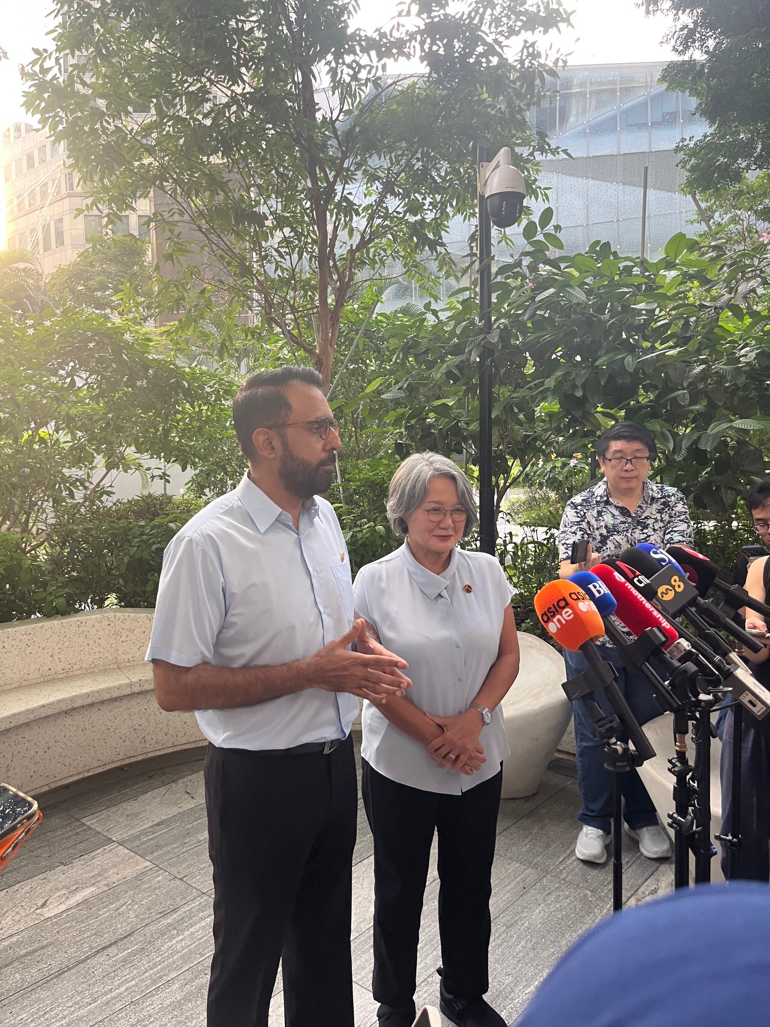 Workers’ Party secretary general Pritam Singh (left) addresses the media in Singapore on Sunday. Photo: Jean Iau
