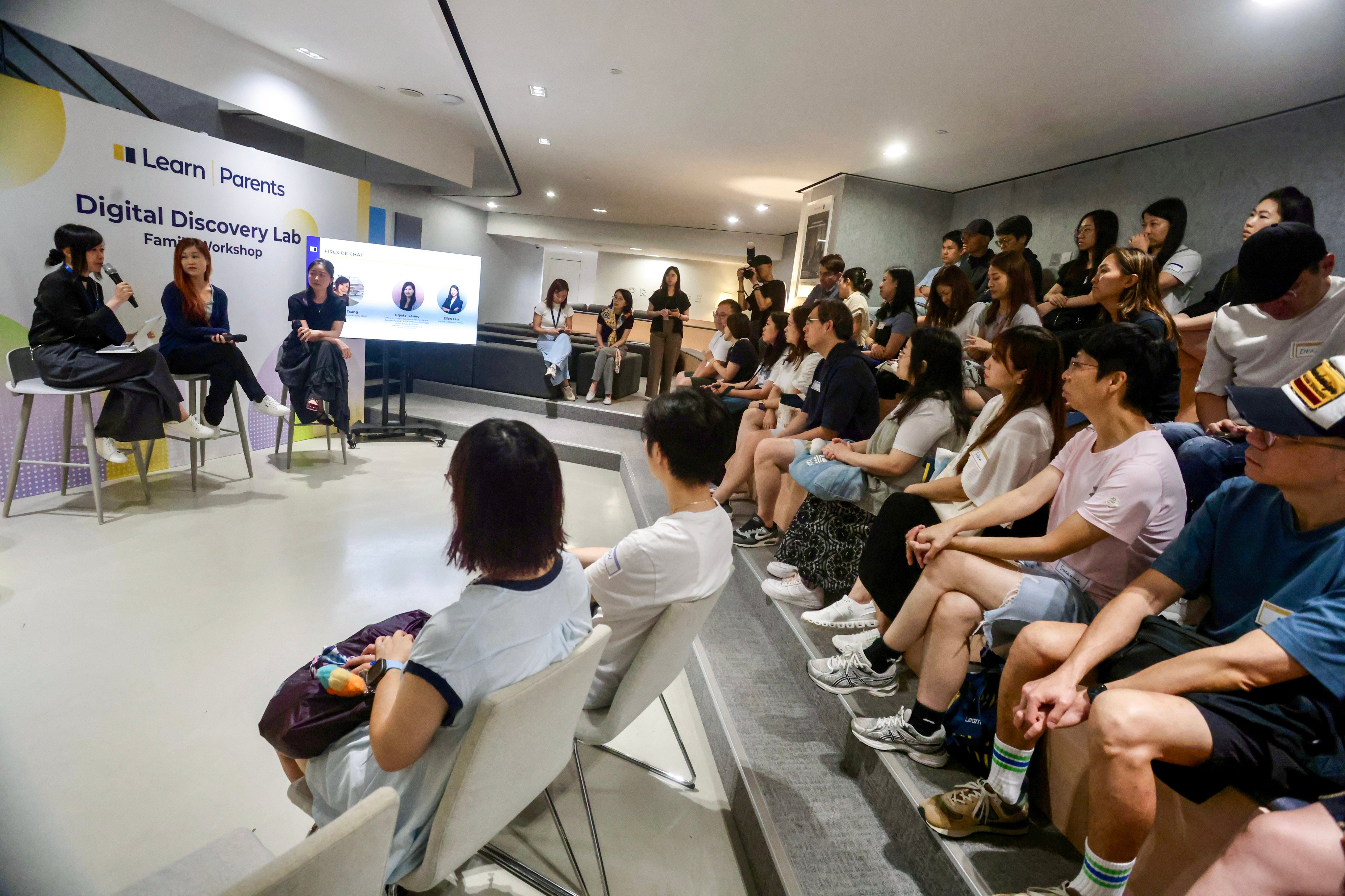 About 70 parents attended the workshop, titled  “AI responsibilities, digital habits and hidden pitfalls”, on Sunday. Photo: Jonathan Wong