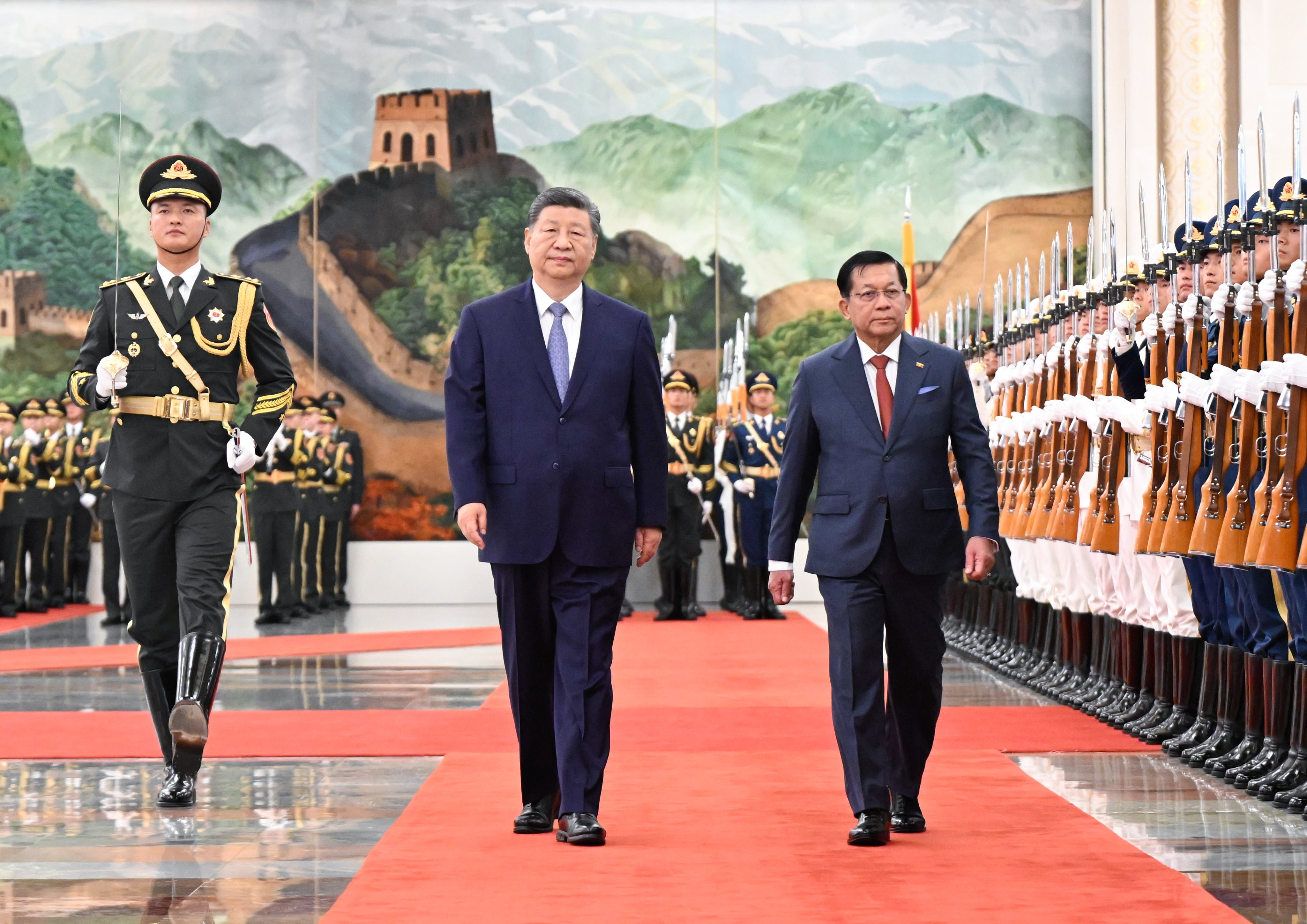Myanmar’s President Min Aung Hlaing pictured with Xi Jinping during his recent visit to China. Photo: Xinhua