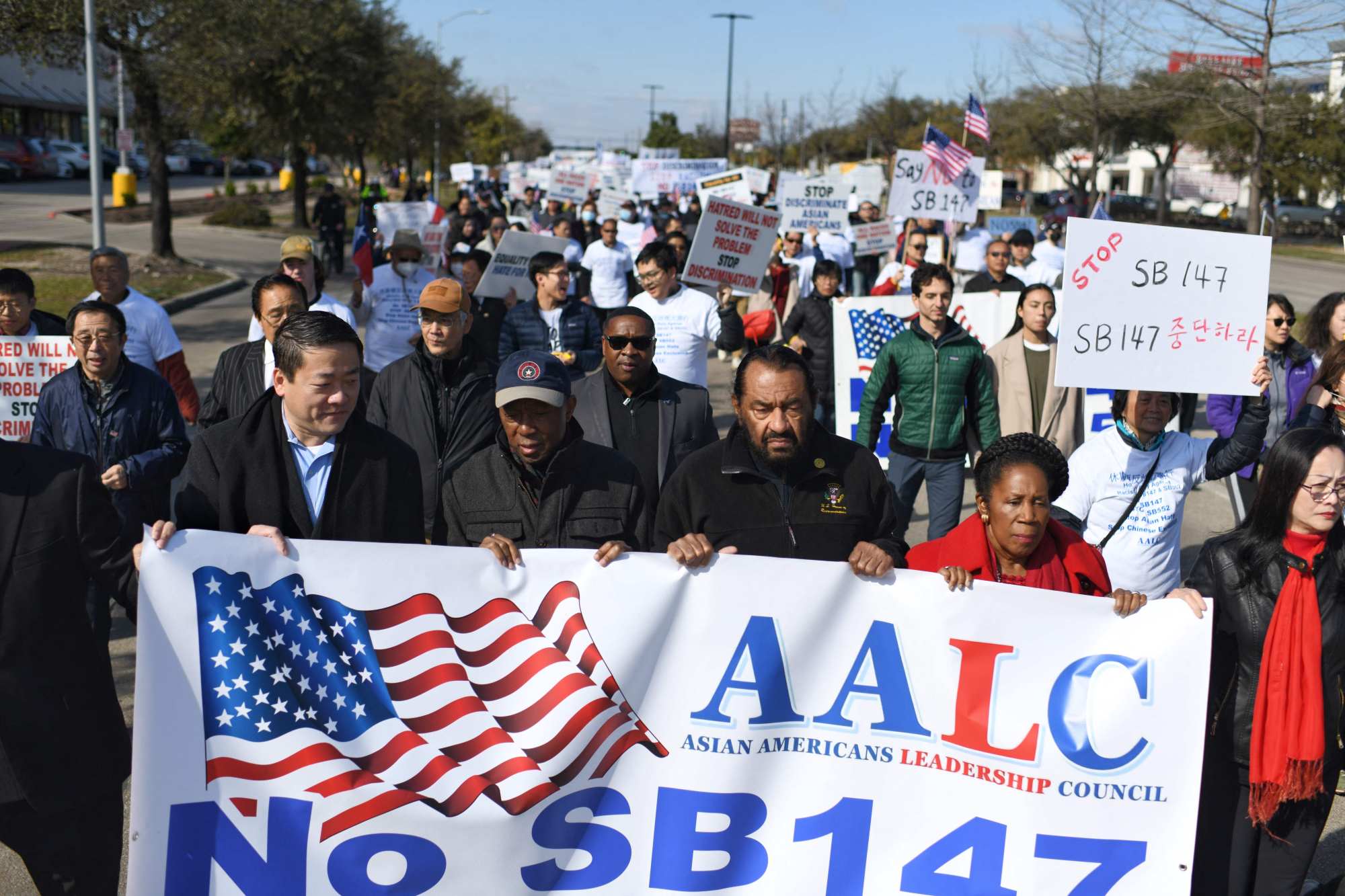 Protests against a Texas law banning Chinese nationals from buying properties. Photo: AFP Protests against a Texas law banning Chinese nationals from buying properties. Photo: AFP