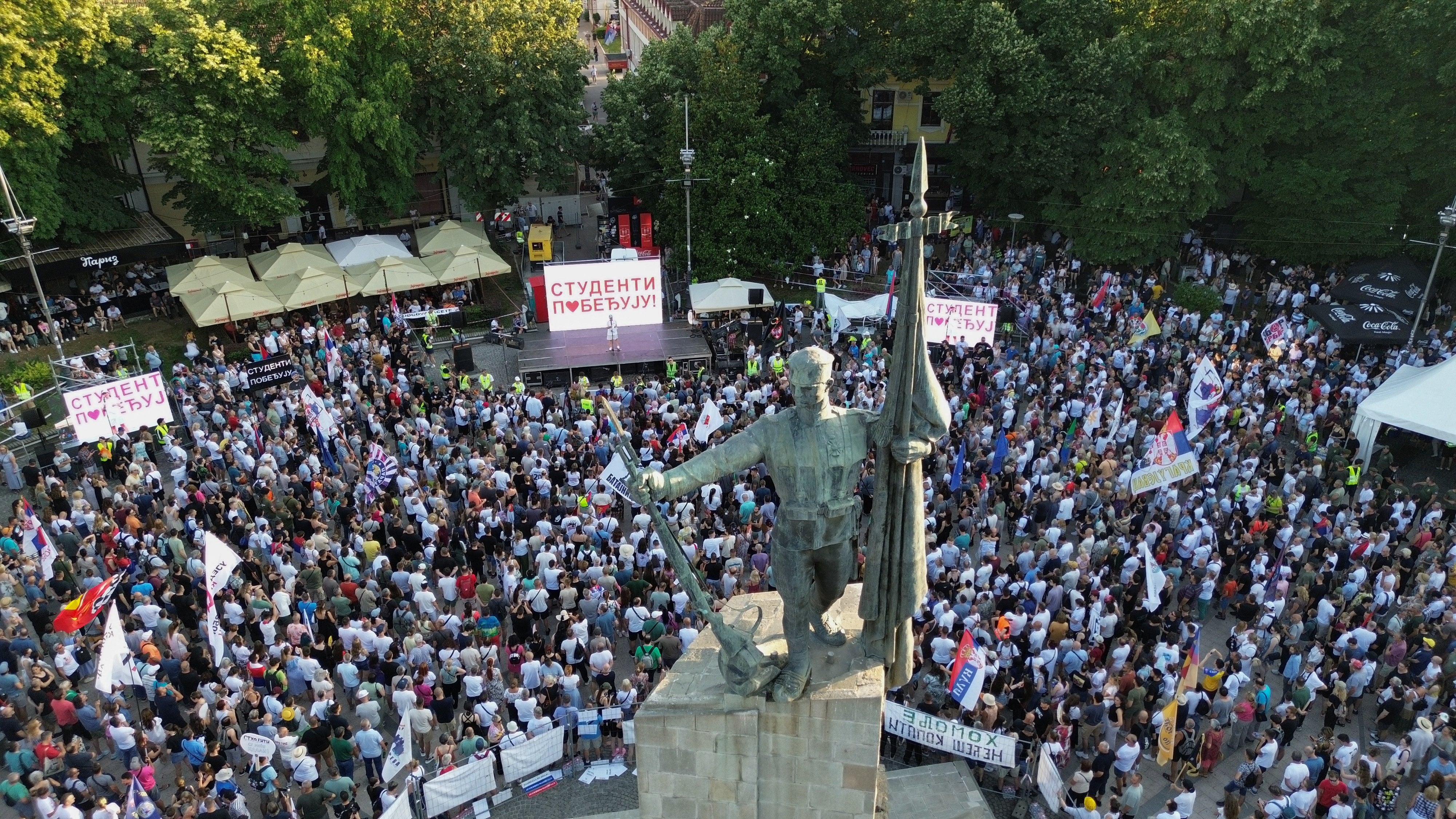 People gathering for an anti-government protest in Kraljevo, Serbia on Sunday. Photo: Reuters