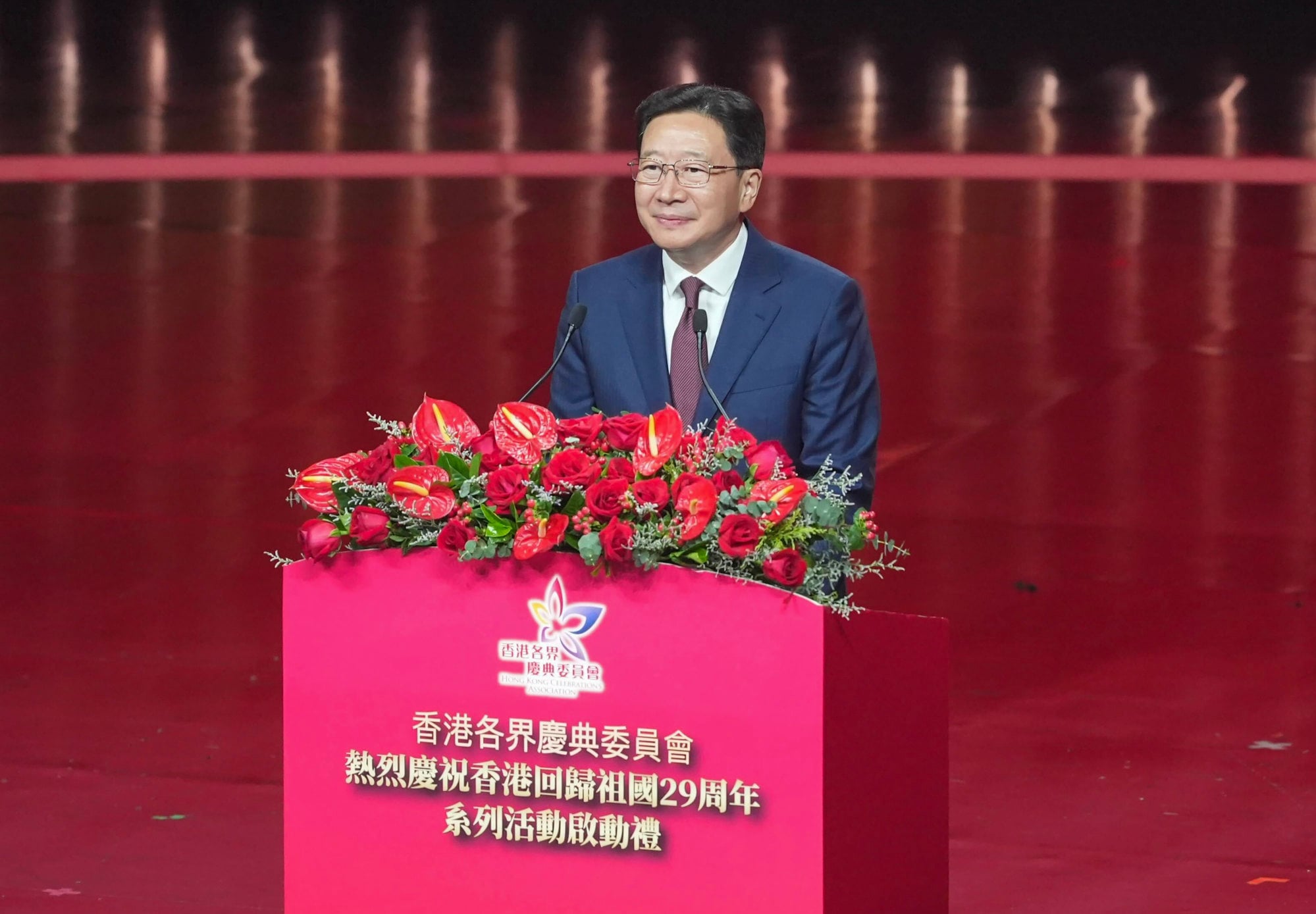 Liaison office director Zhou Ji speaks at the gala. The top Beijing official stressed the importance of long-term planning. Photo: Sun Yeung Liaison office director Zhou Ji speaks at the gala. The top Beijing official stressed the importance of long-term planning. Photo: Sun Yeung