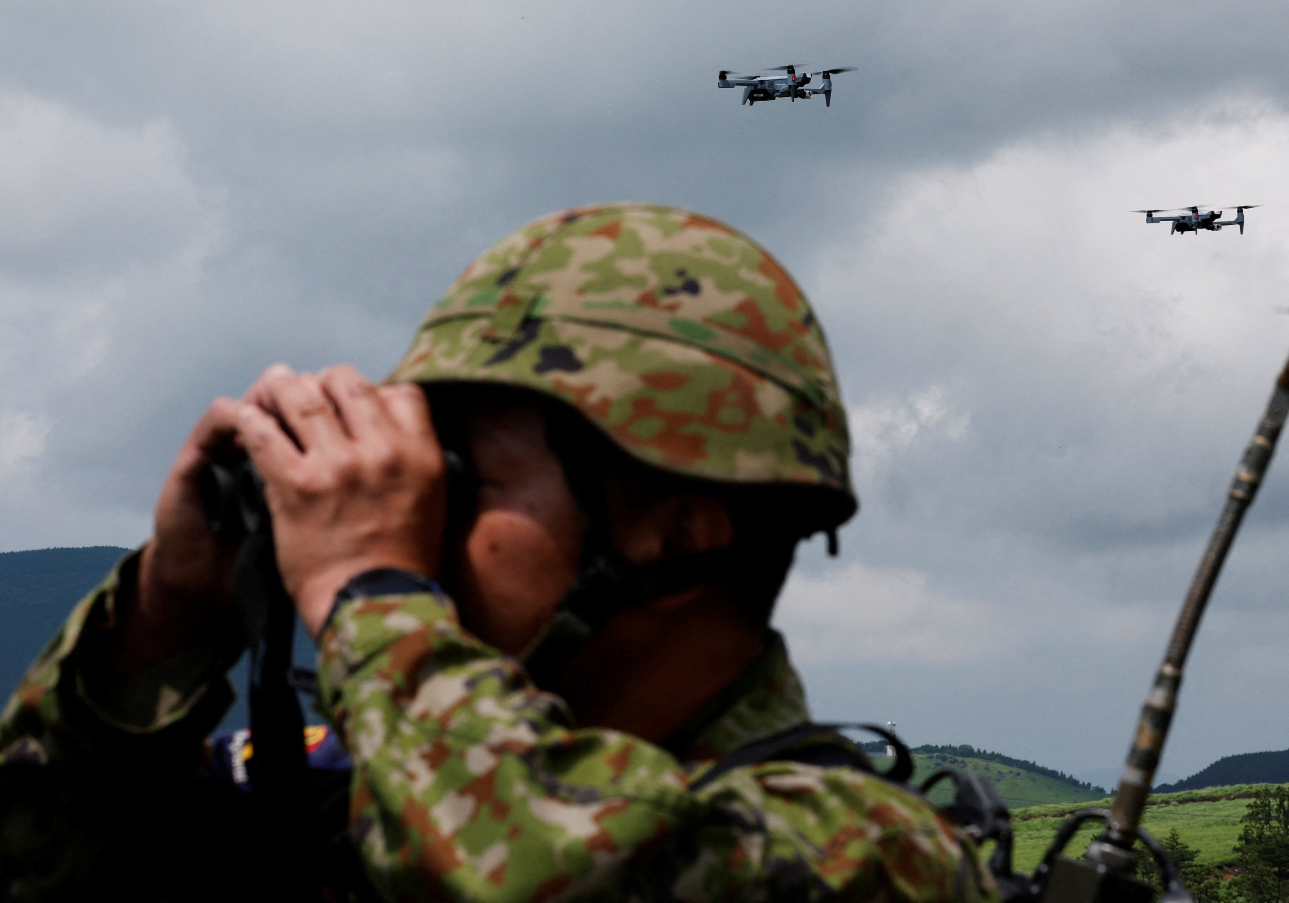 Japanese Self-Defence Force’s SOTEN drones fly  during a drill with US Marines in Yufu, Oita prefecture, Japan, on Sunday. Photo: Reuters