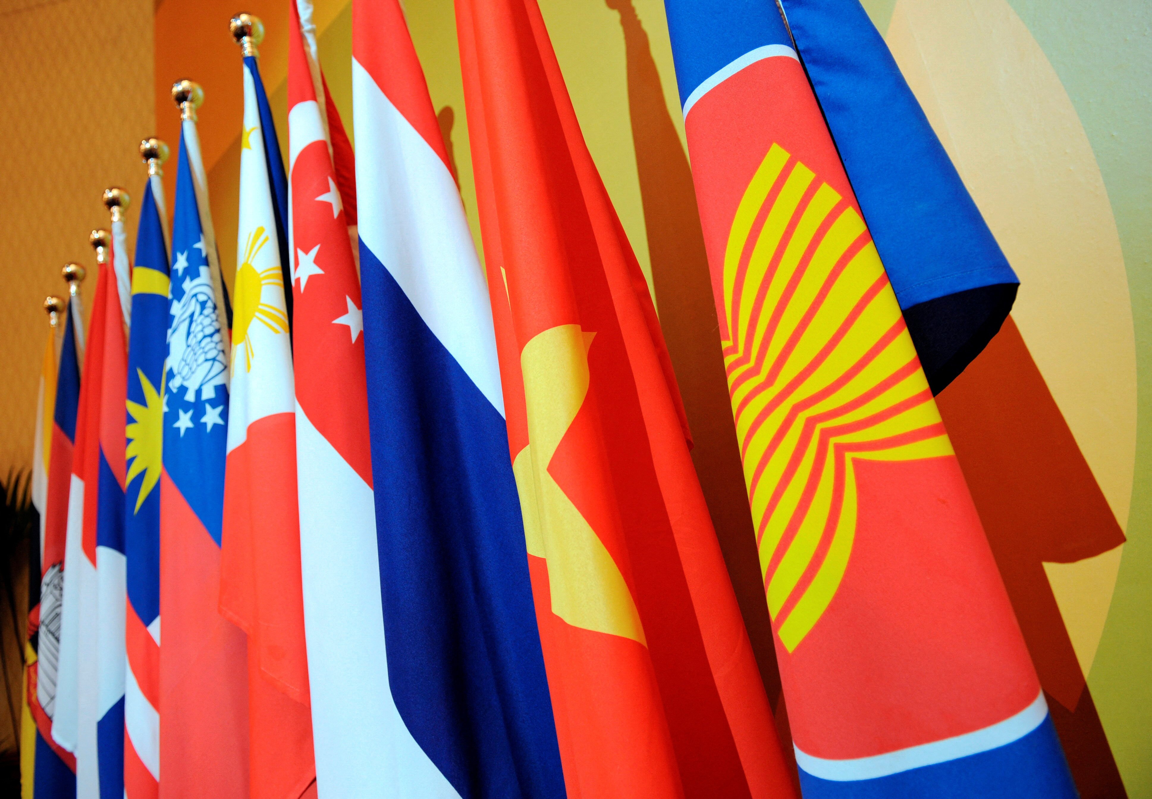 The flags of Asean member states. Asean has emerged as a key partner for Hong Kong as the city seeks new growth areas and to diversify its trading partners. Photo: Reuters