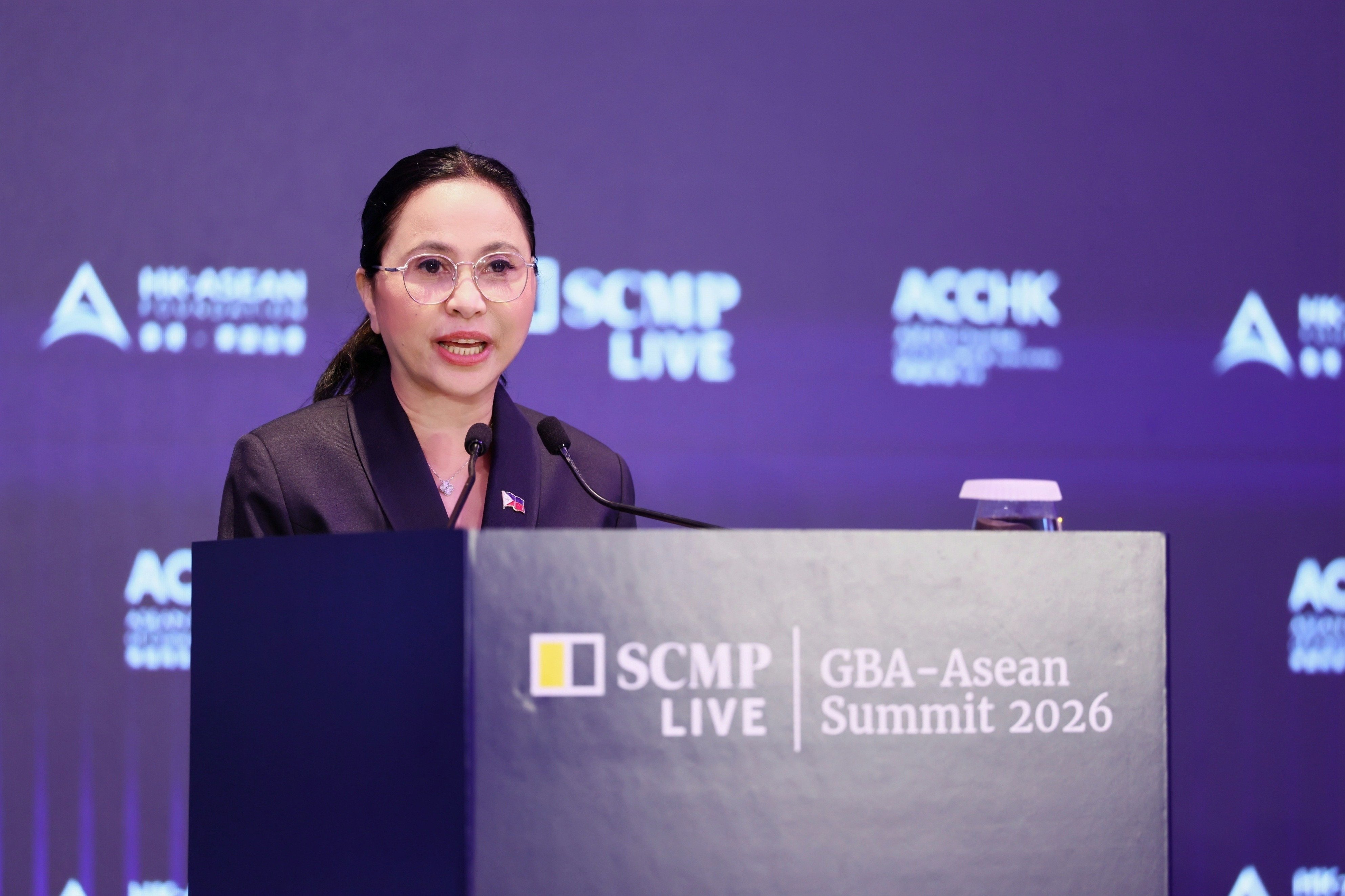 Philippine Trade Secretary Cristina Alderguer-Roque speaks at SCMP’s GBA-Asean Summit 2026 on Tuesday. Photo: Handout
