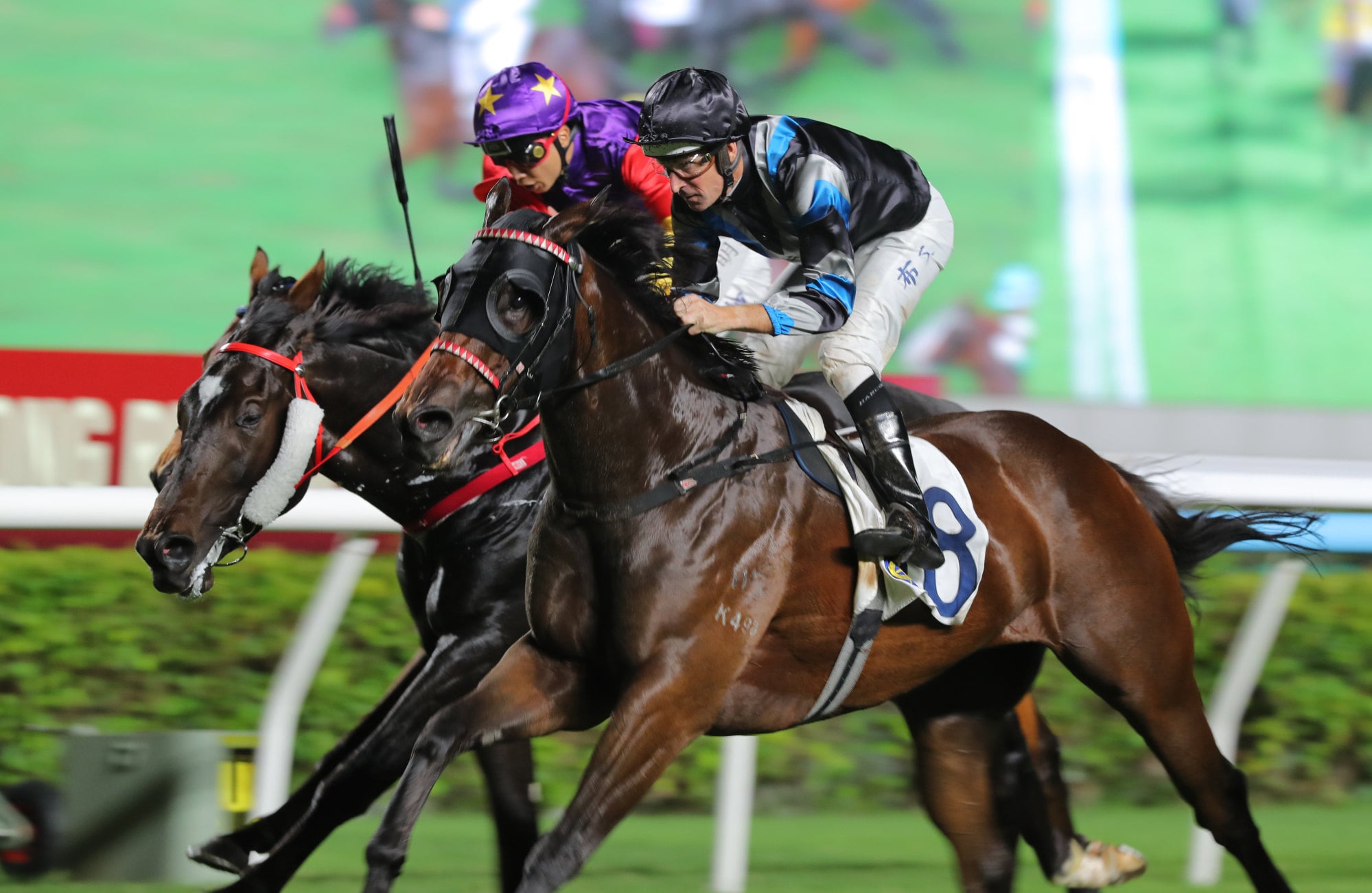 Jolly Brilliant, ridden by Hugh Bowman, scores at Sha Tin. Jolly Brilliant, ridden by Hugh Bowman, scores at Sha Tin.