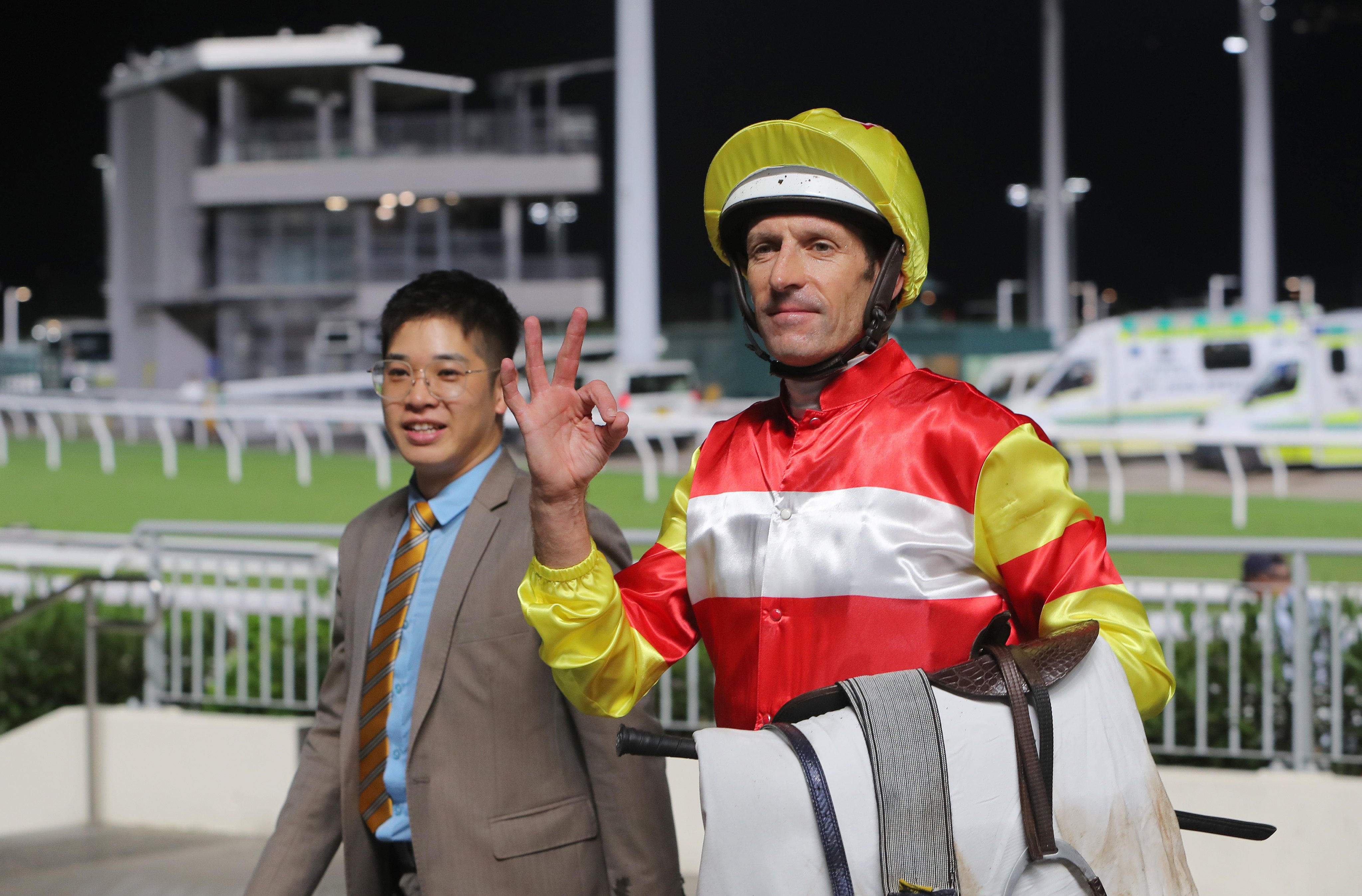 Hugh Bowman celebrates a double at Sha Tin. Photos: Kenneth Chan