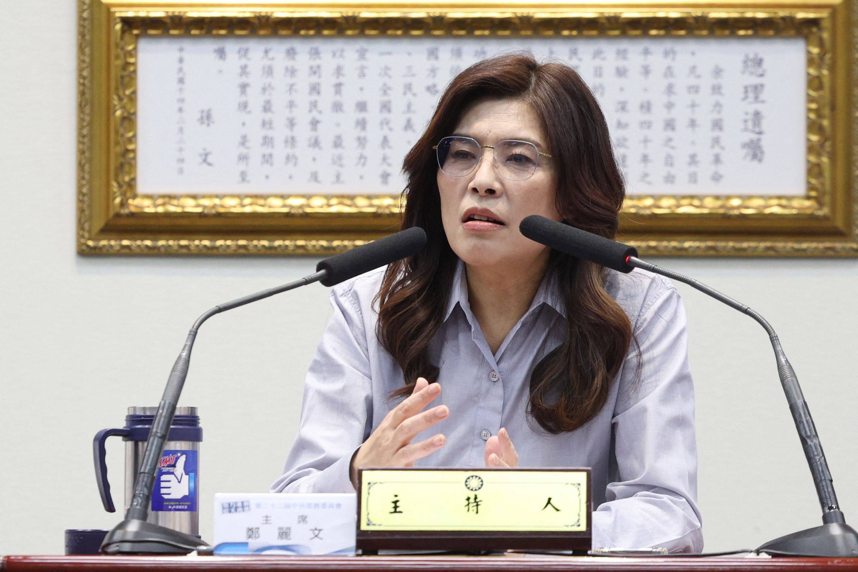 KMT Chairwoman Cheng Li-wun holds a news conference in Taipei following her US visit earlier this month. Photo: AFP