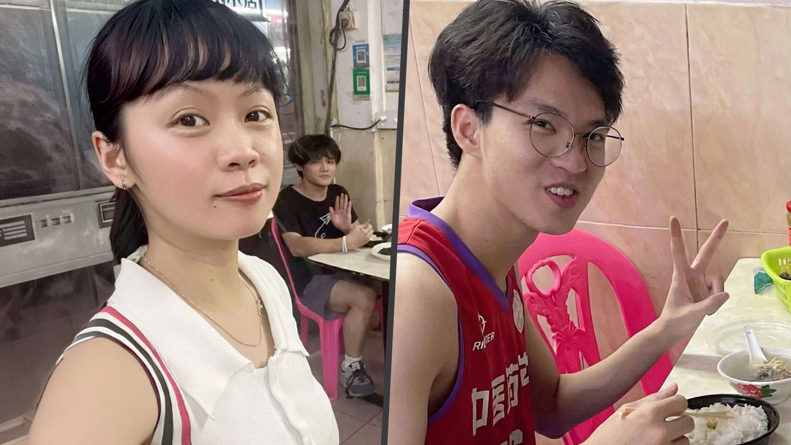 A Chinese doctoral graduate, right, invited the owners of a restaurant he frequented for seven years to take graduation photos with him via a delivery order. Photo: SCMP composite/Douyin