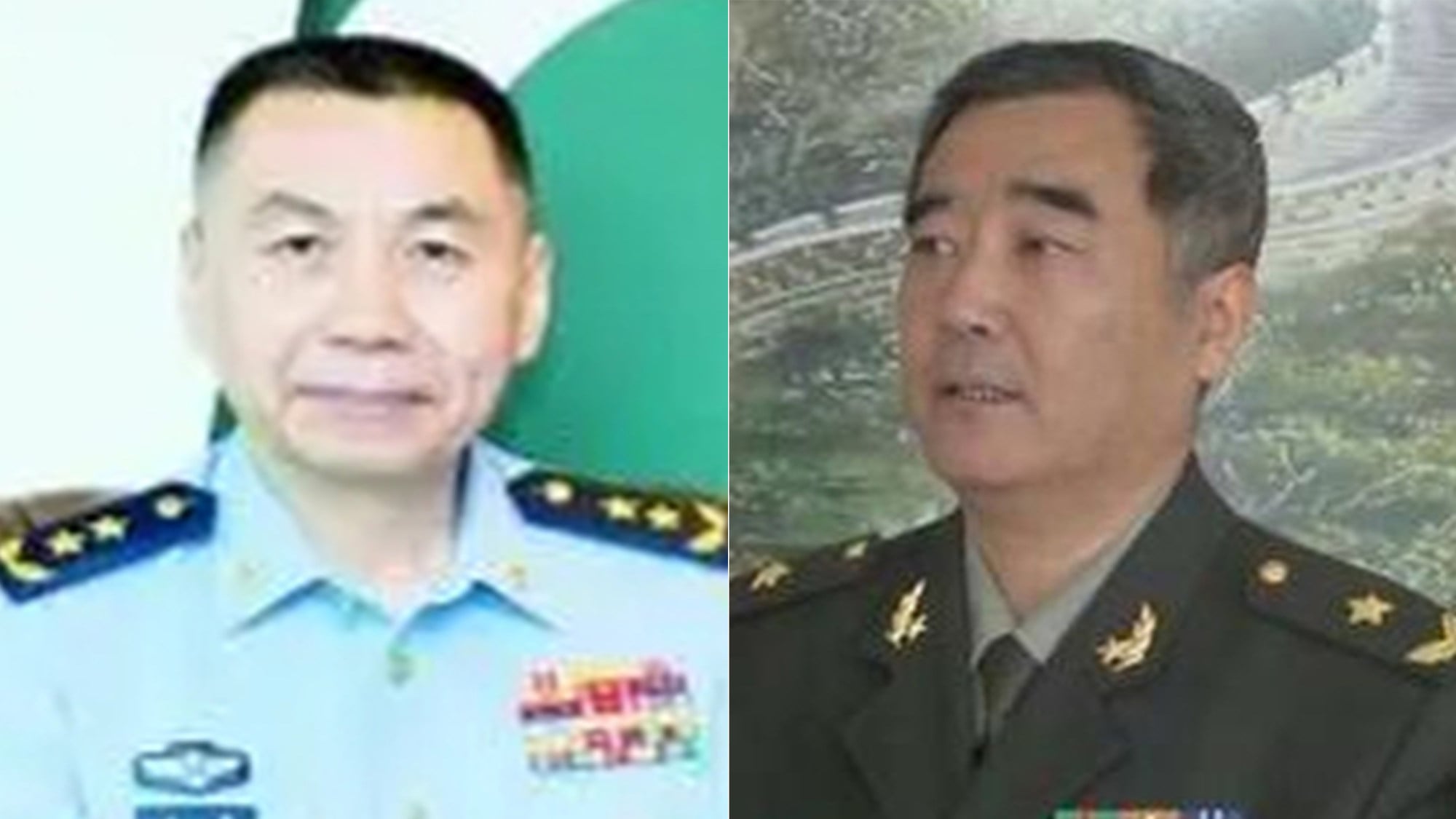 The seating arrangement suggests Wang Gang (left) has been promoted. Zhang Shuguang (right) has long served in the Chinese military’s anti-corruption system. Photo: Handout