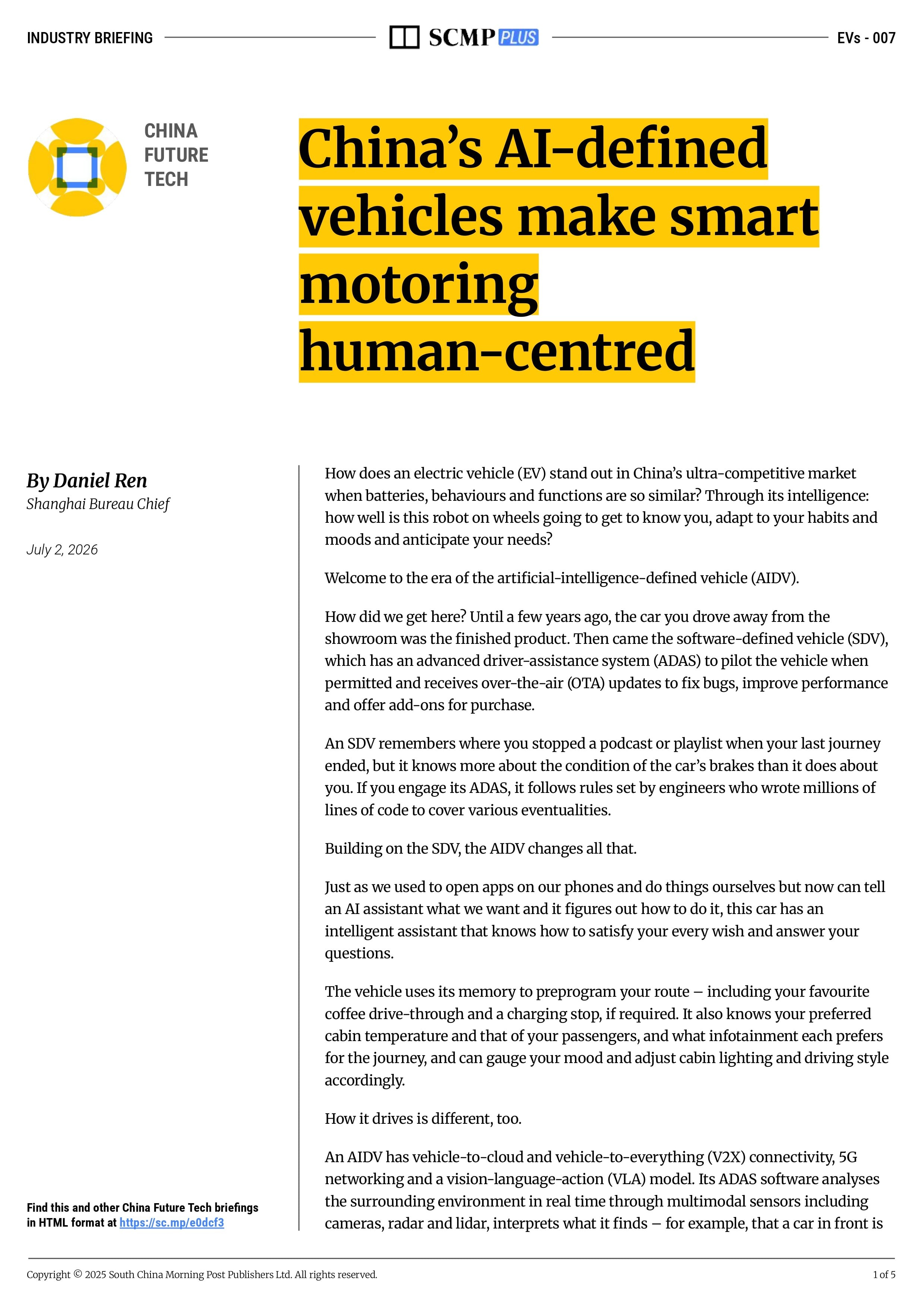 China’s AI-defined vehicles make smart motoring human-centred