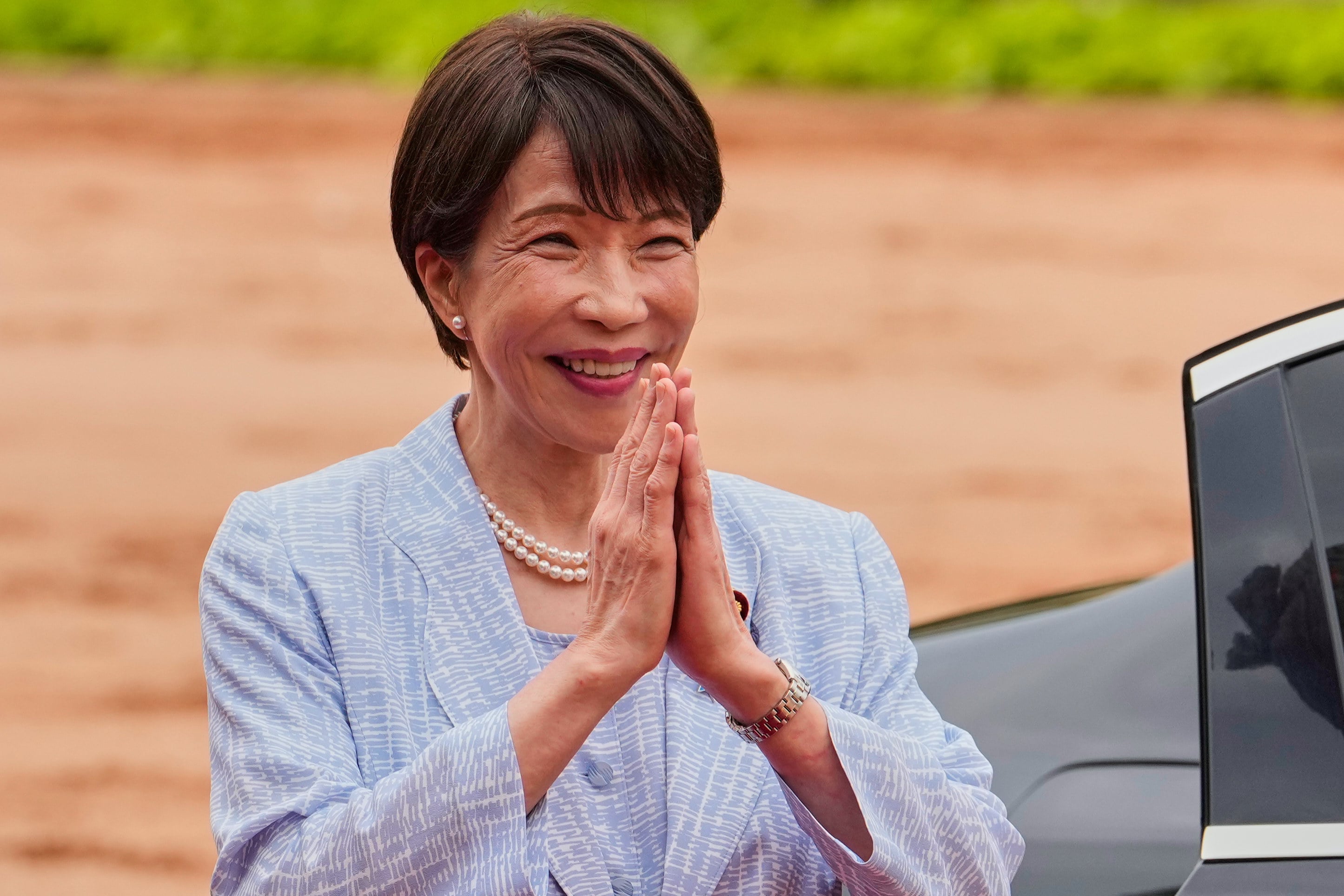 Japanese Prime Minister Sanae Takaichi in New Delhi, India, on Thursday. Photo: AP