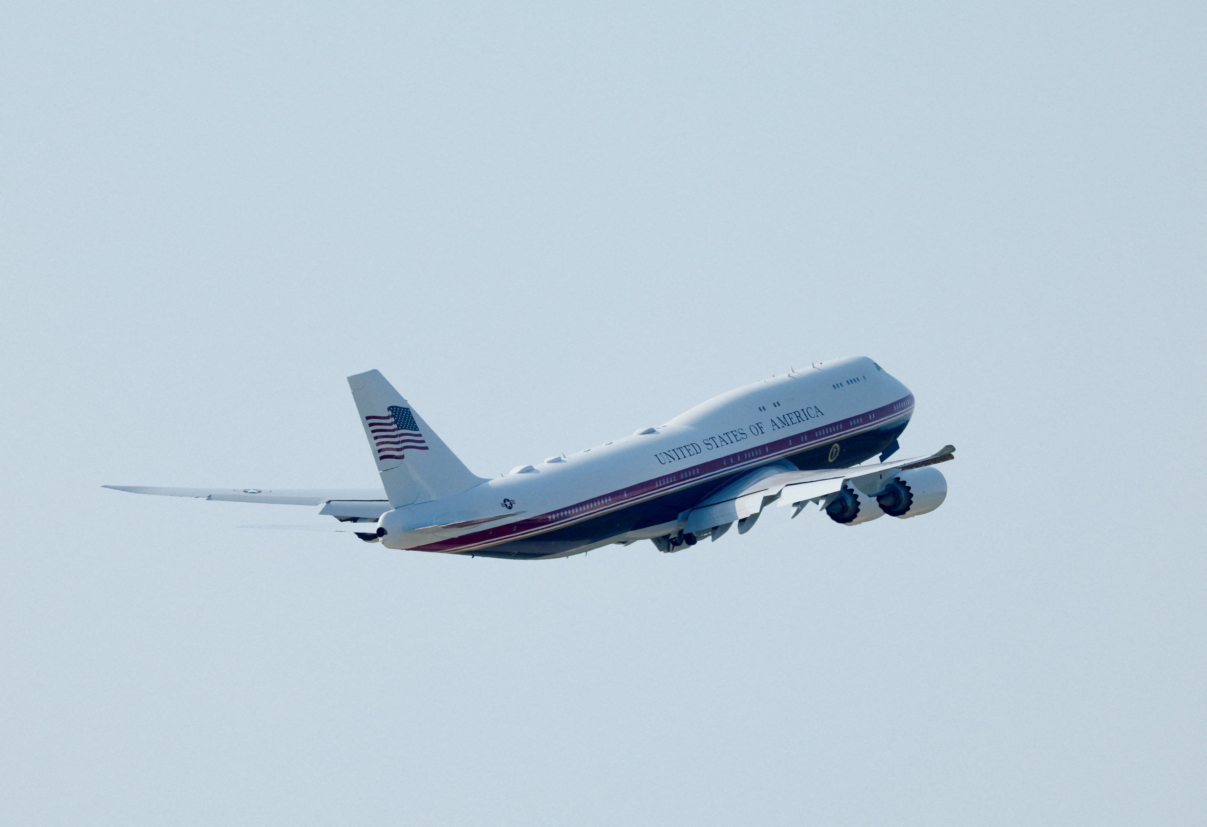 The new Air Force One takes off with US President Donald Trump aboard. Photo: AP
