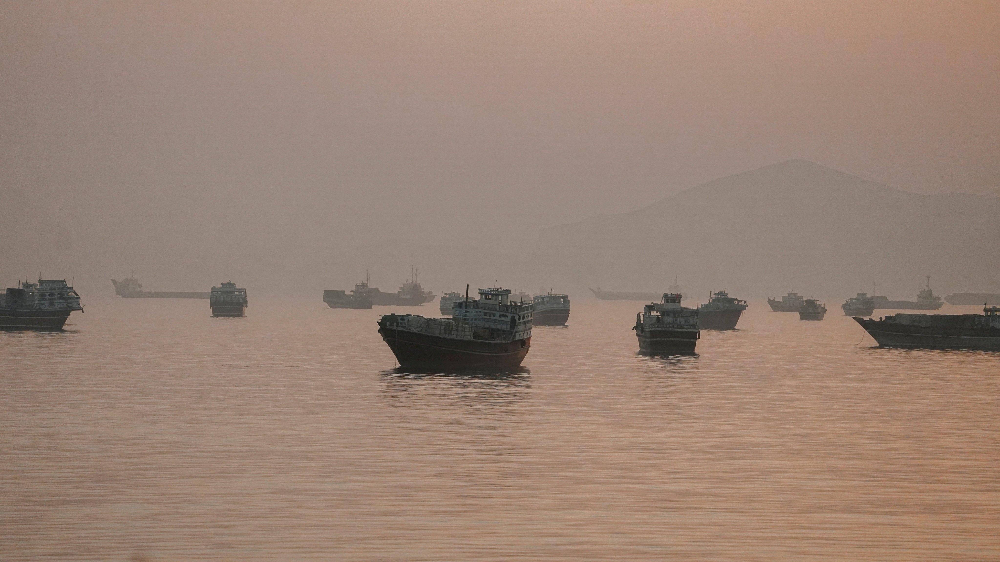 Vessels are anchored in the Strait of Hormuz near Musandam, Oman, last month. Photo: Reuters
