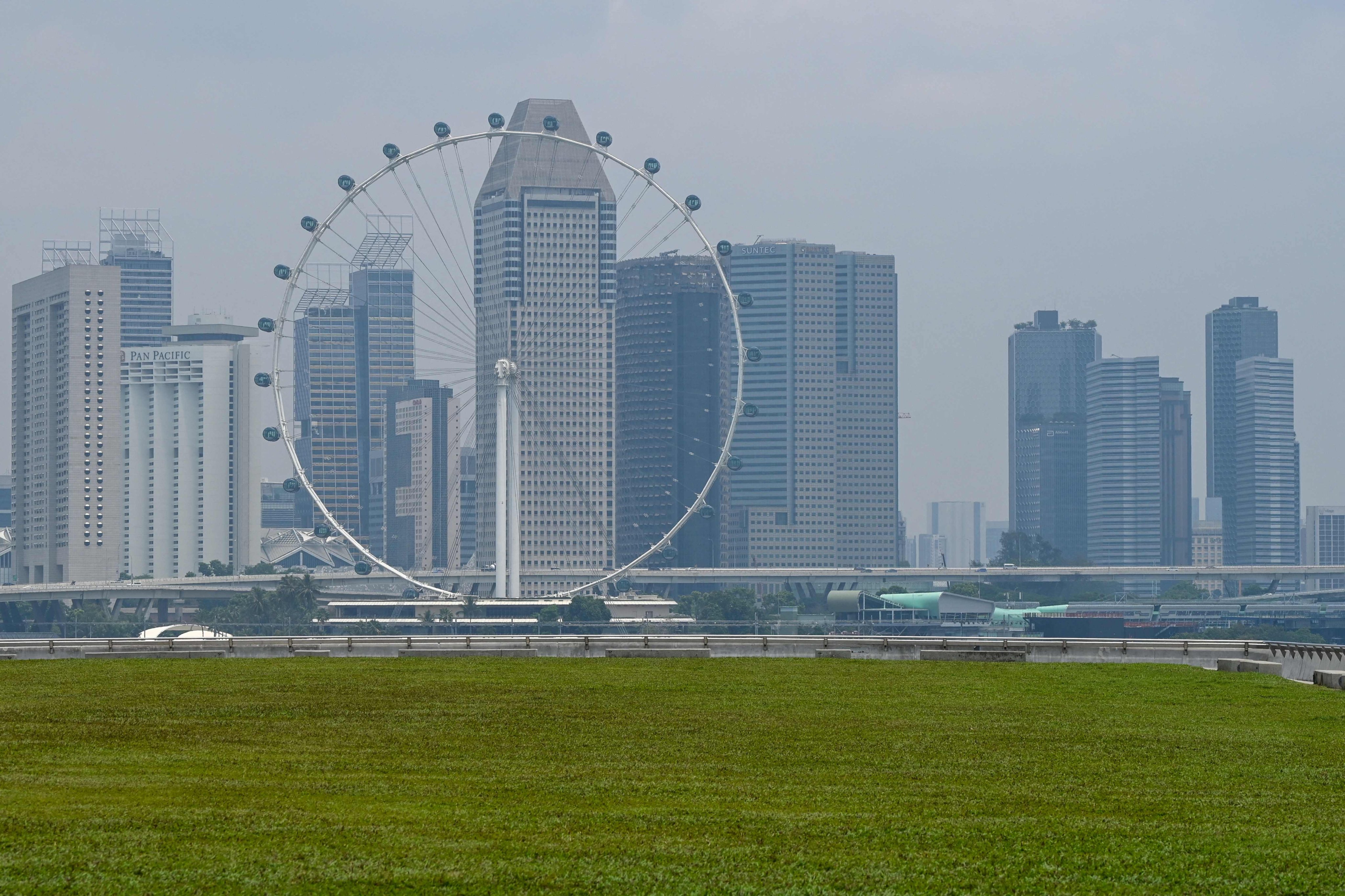 The Singapore city skyline is seen shrouded with haze on September 29, 2023. Photo: AFP