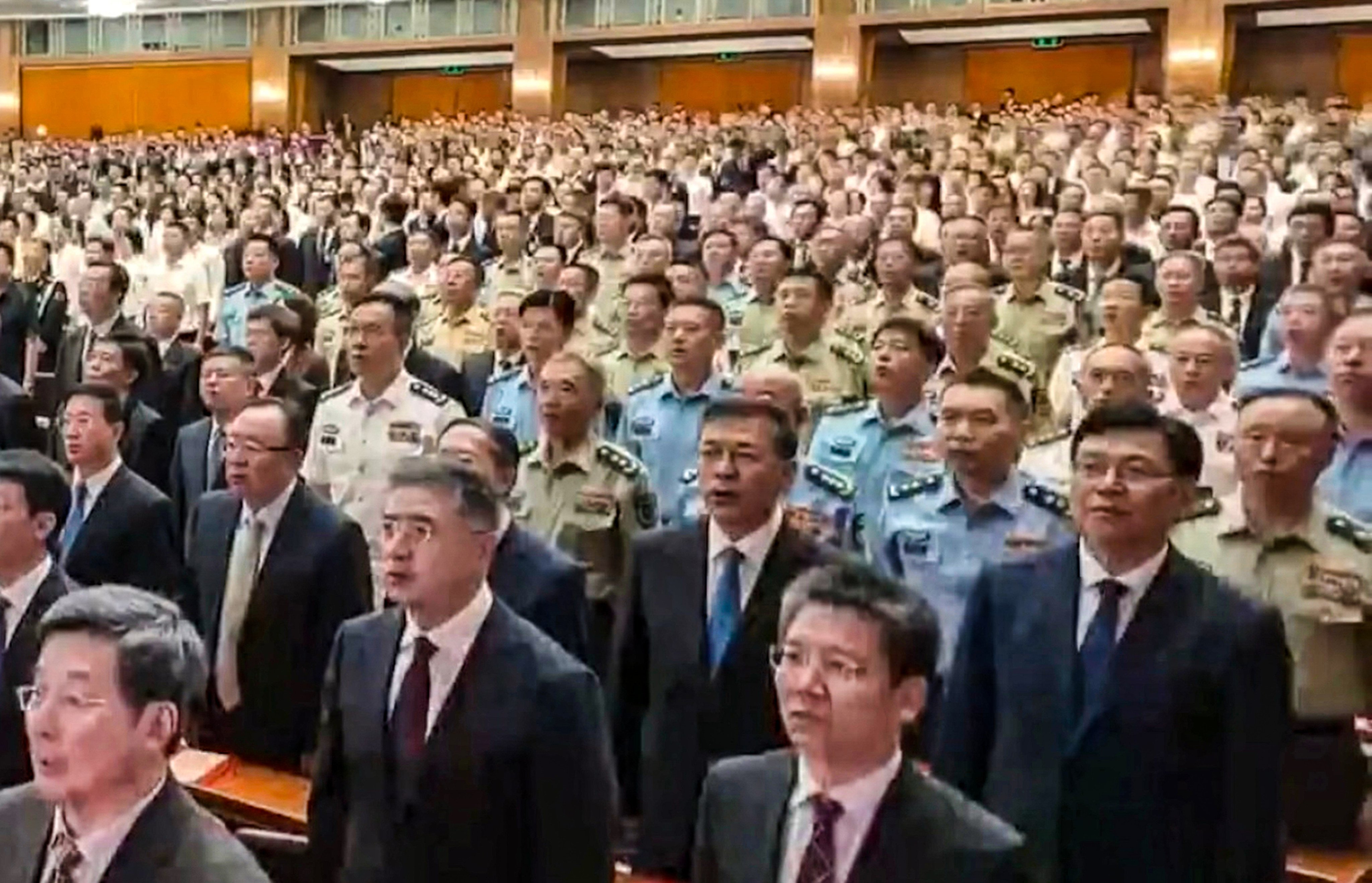 Chinese military officers in uniform attend an evening gala marking the 105th anniversary of the founding of the Communist Party in Beijing on Monday. Photo: CCTV